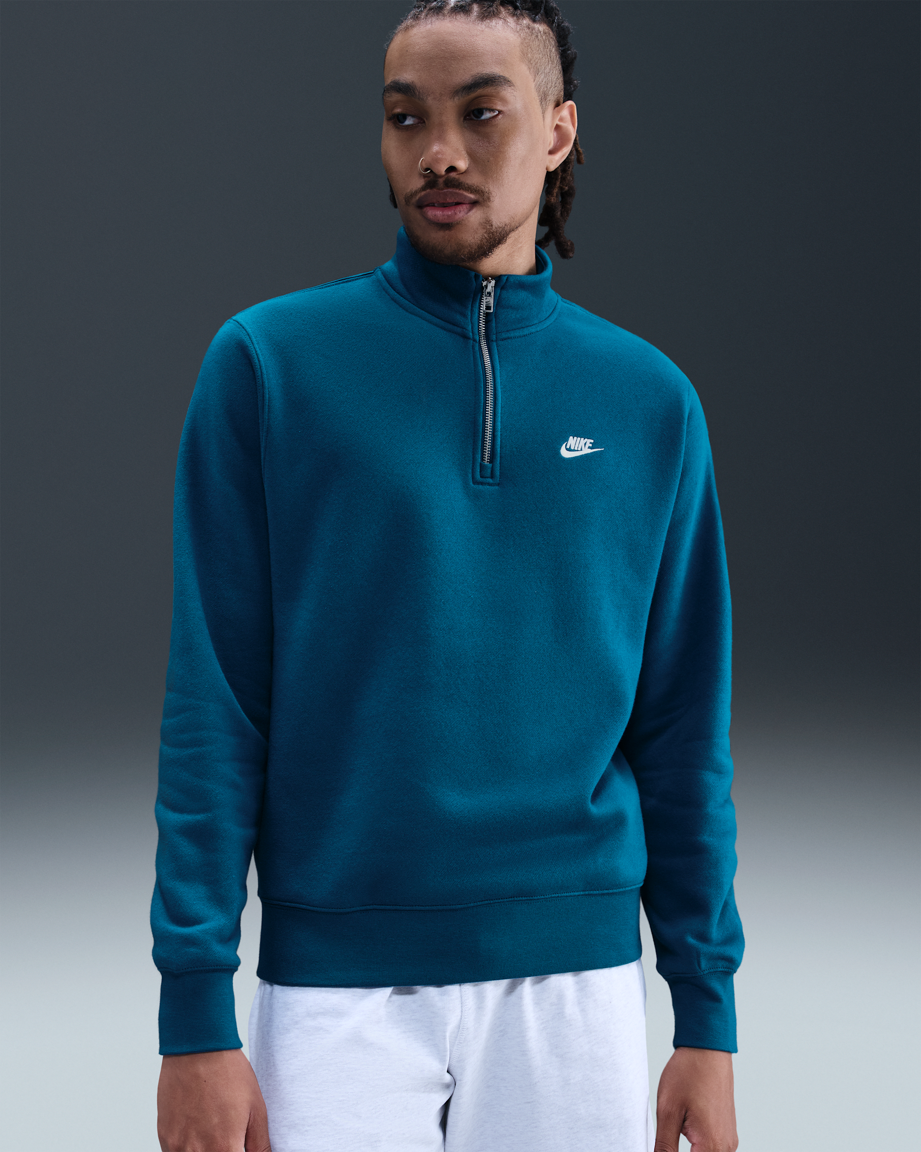 Nike Sportswear Club Men's 1/2-Zip Fleece Top - Green Abyss/Green Abyss/White