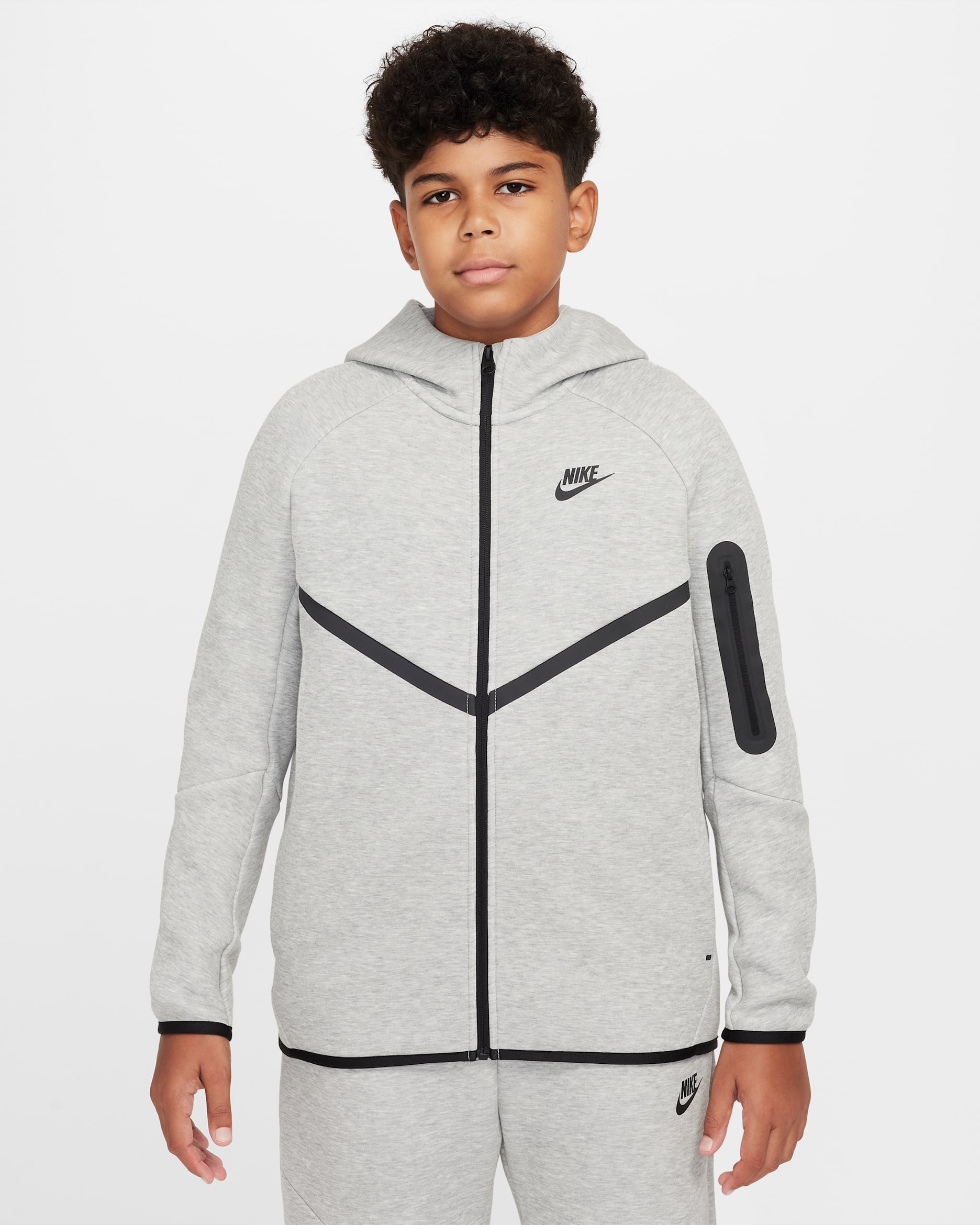 Bluza z kapturem i zamkiem na całej długości dla dużych dzieci Nike Sportswear Tech Fleece (szersze rozmiary) - Dark Grey Heather/Dark Grey Heather/Czerń/Czerń