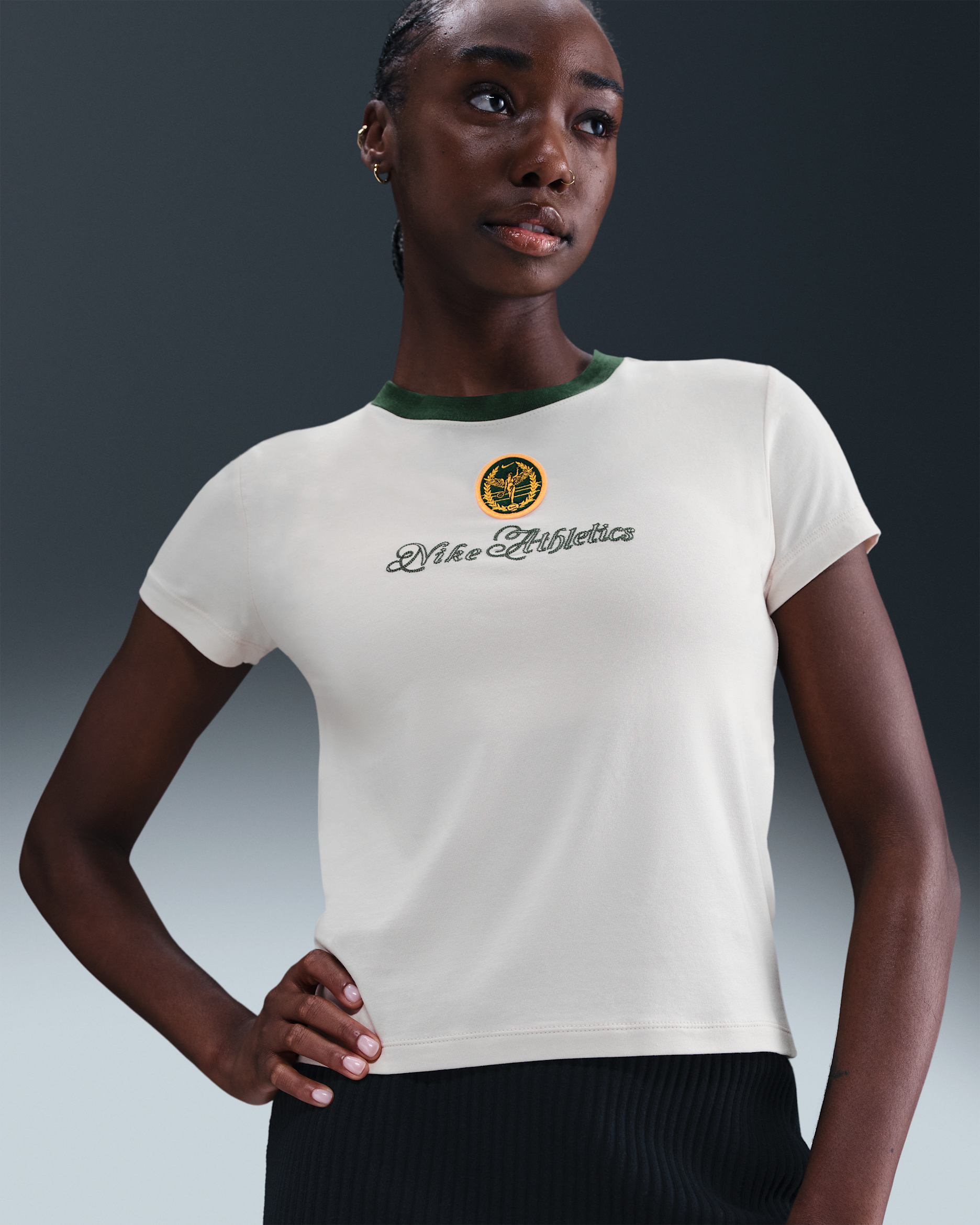 Nike Sportswear Chill Knit Women's Slim Cropped Graphic T-Shirt - Light Orewood Brown/Fir/Fir