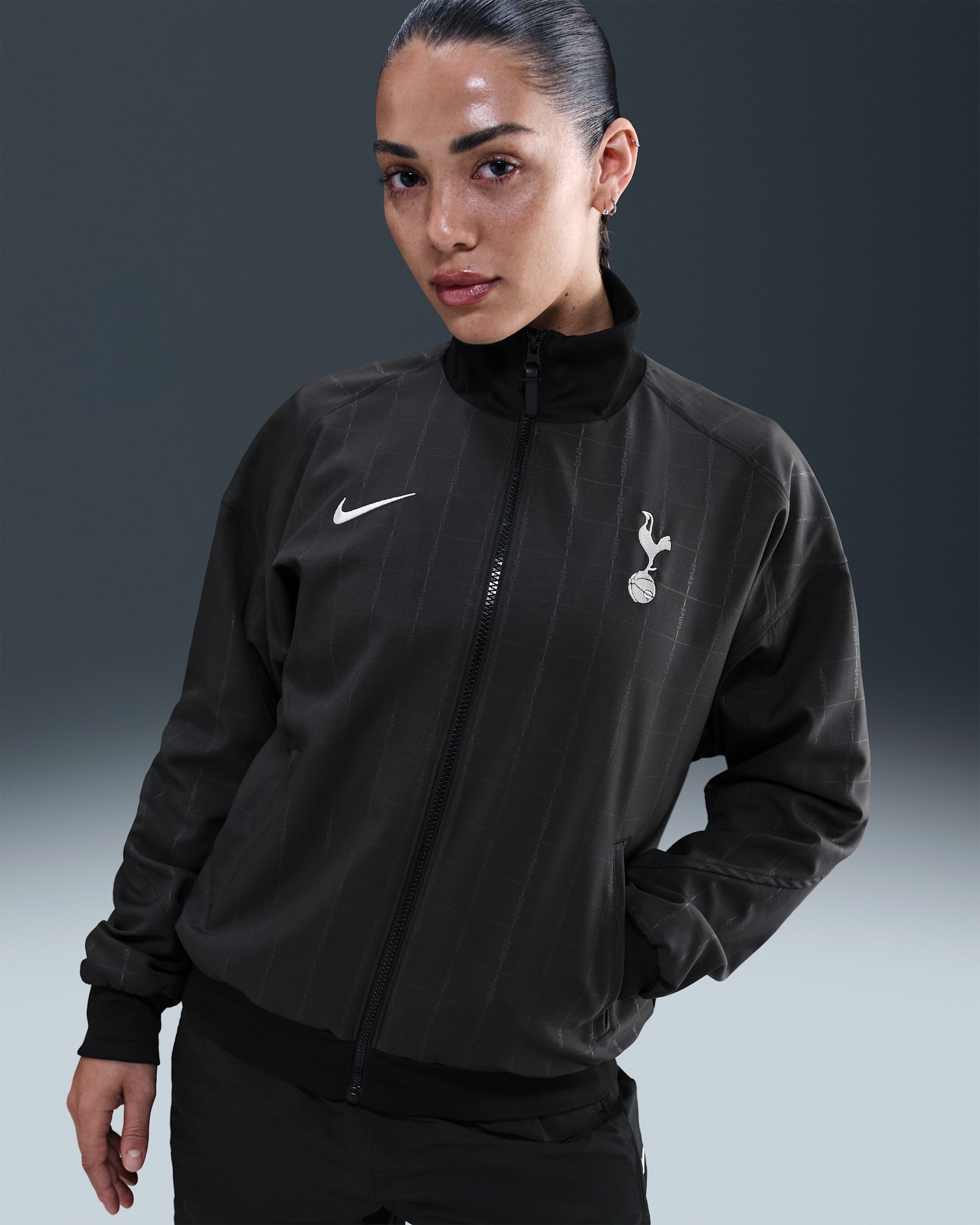 Segunda equipación Strike Tottenham Hotspur Chaqueta de fútbol Anthem Nike Dri-FIT - Mujer - Negro/Light Iron Ore