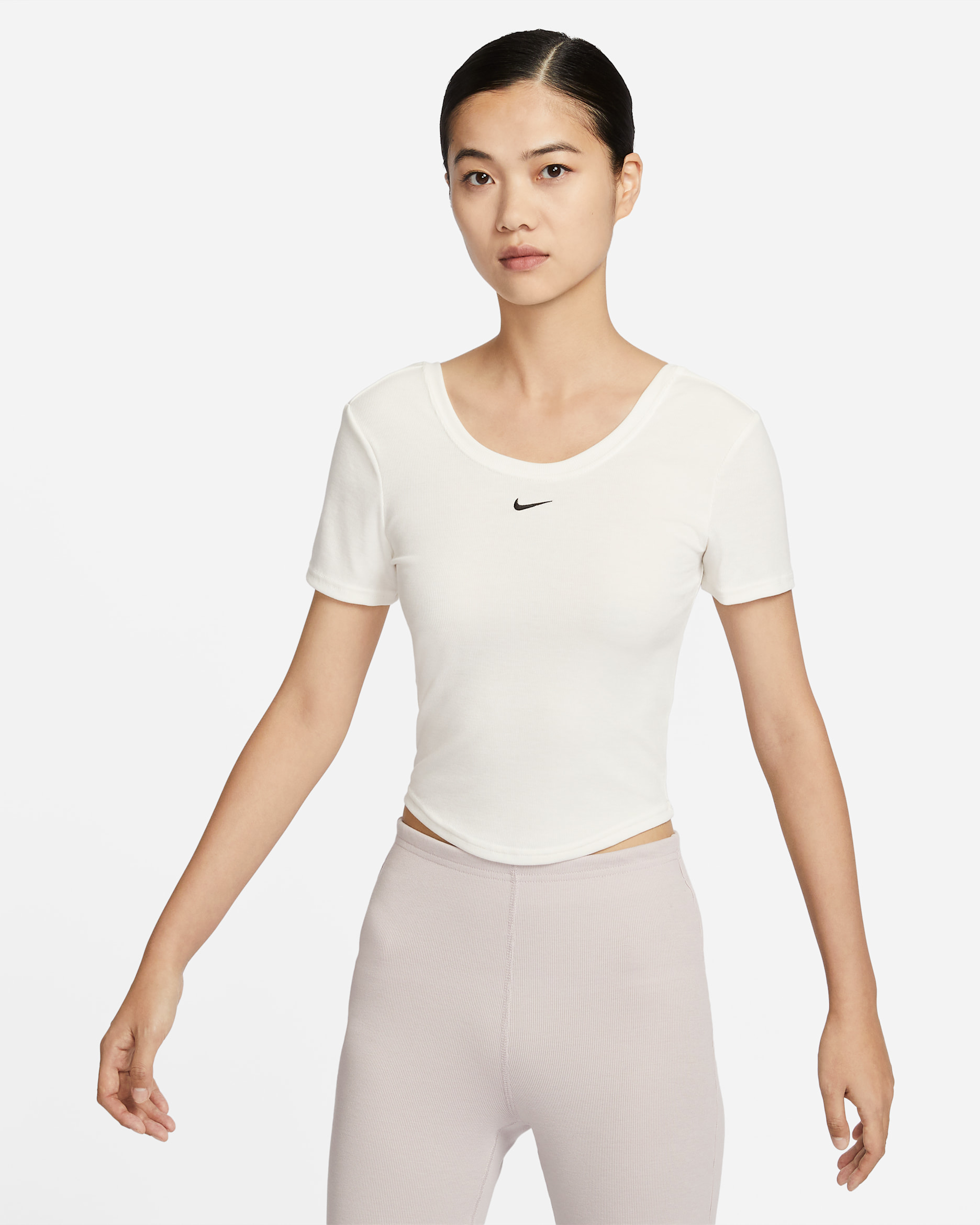 Nike Sportswear Chill Knit Women's Tight Scoop-Back Short-Sleeve Mini-Rib Top - Sail/Black