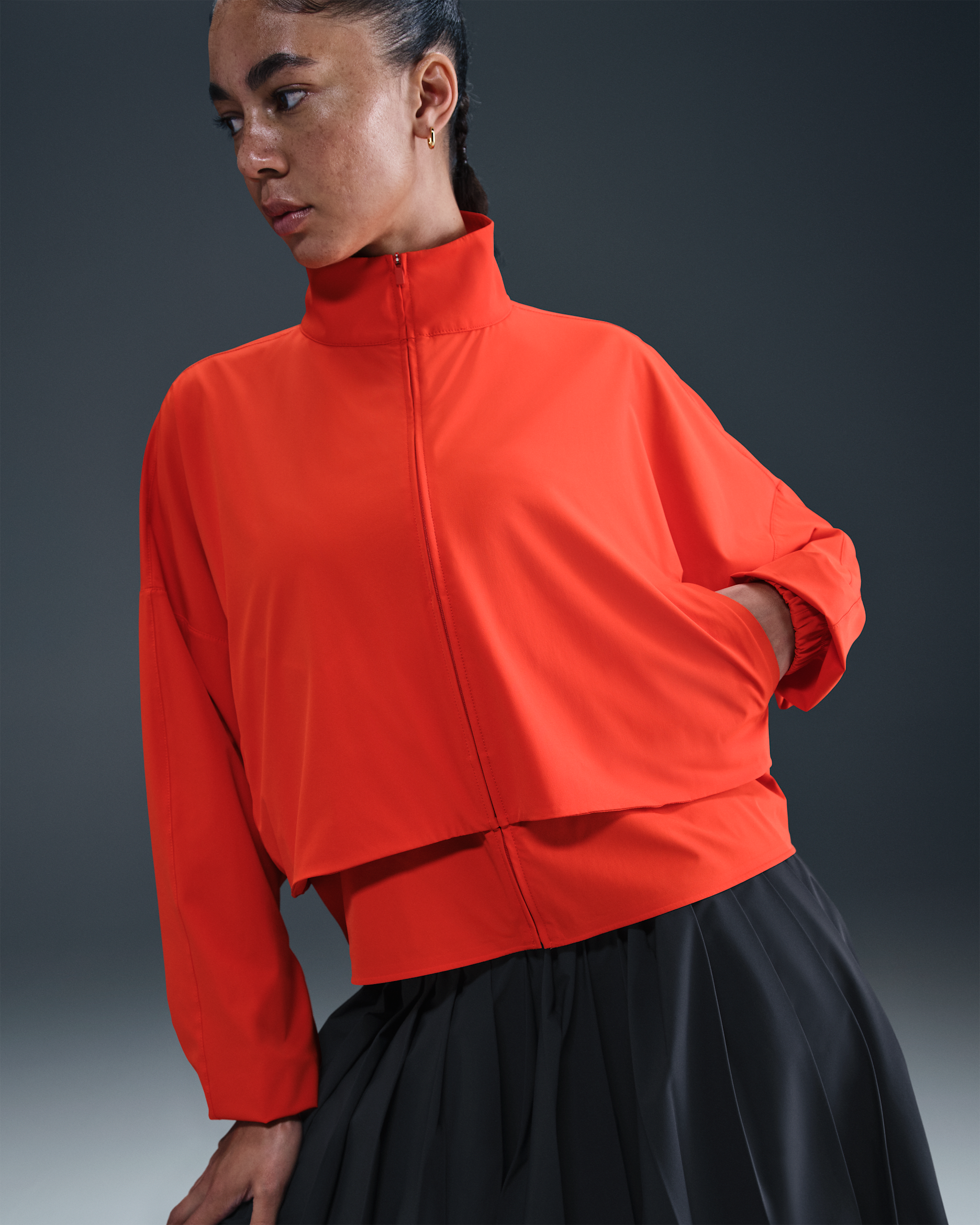 Nike 24.7 PerfectStretch Dri-FIT ekstra stor jakke med hel glidelås til dame - Picante Red/Mystic Red