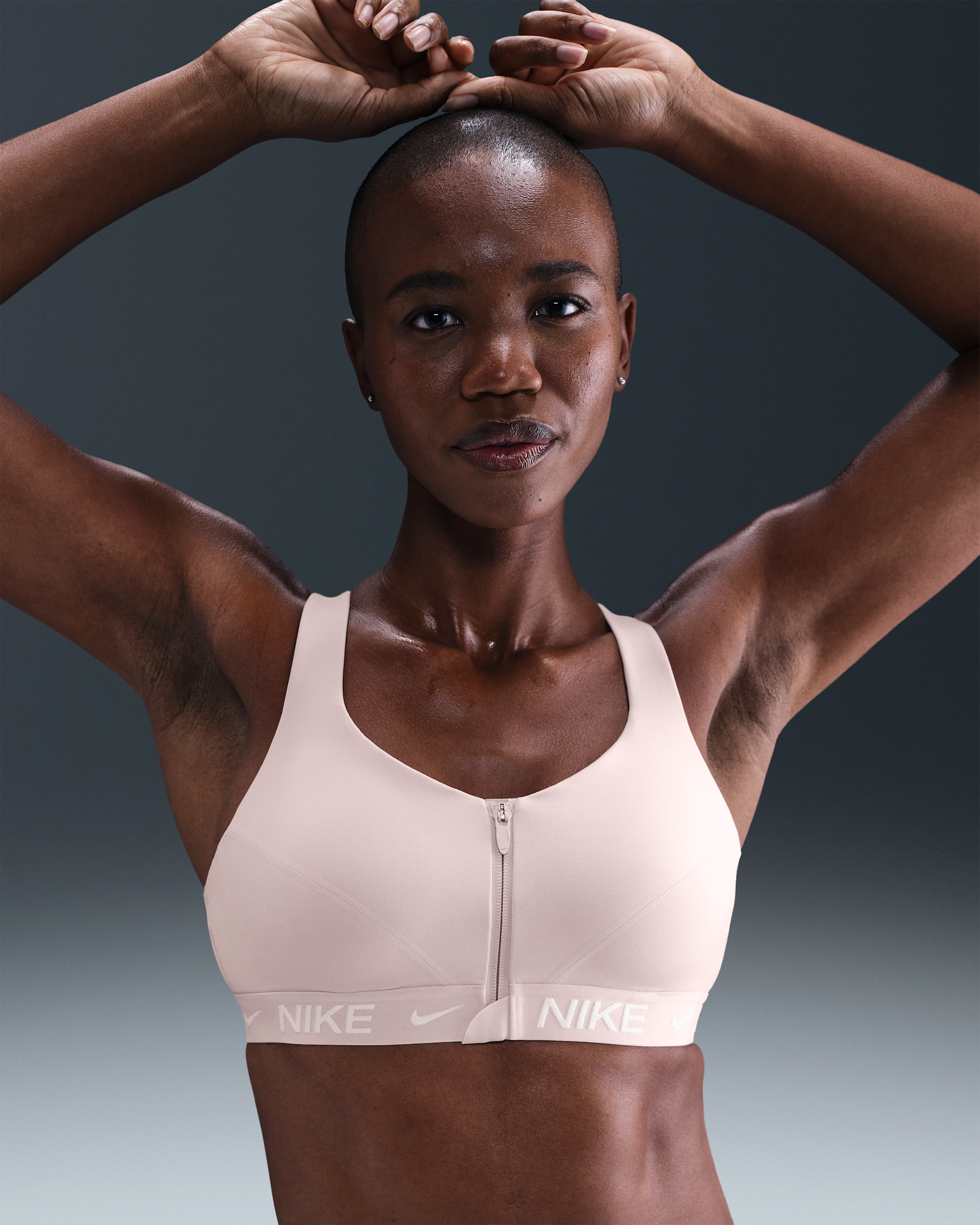 Bra deportivo con almohadillas y cierre frontal para mujer Nike Indy High Support - Rojo sedimento