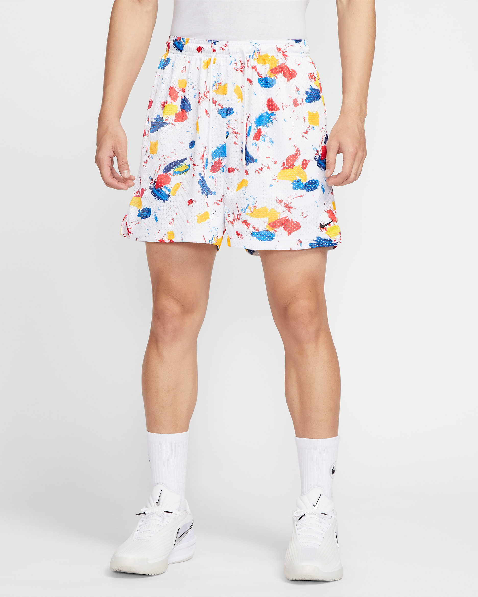 나이키 남성 드라이 핏 5인치 프랙티스 메쉬 농구 쇼츠 - 화이트/블랙