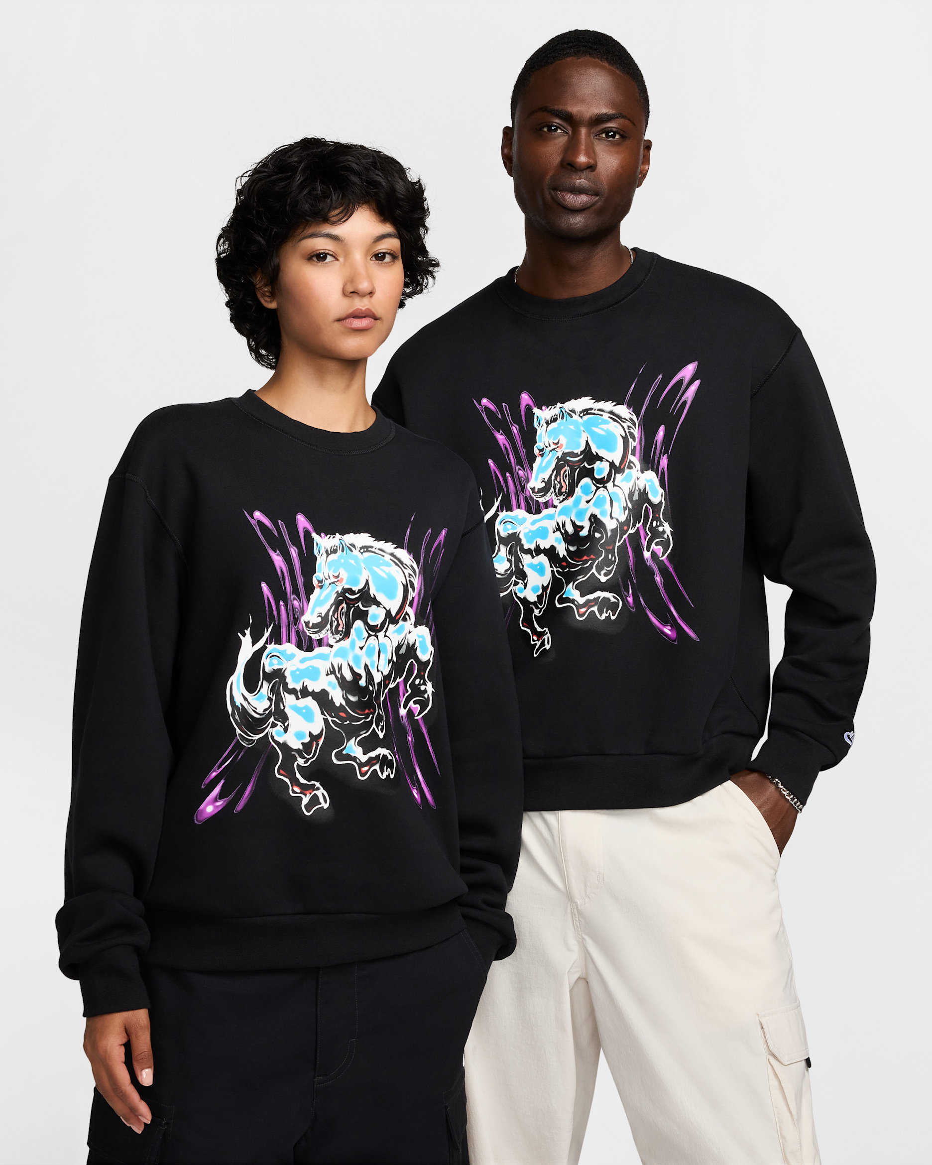 Sudadera de cuello redondo de skateboarding de tejido Fleece Nike SB - Negro/Blanco