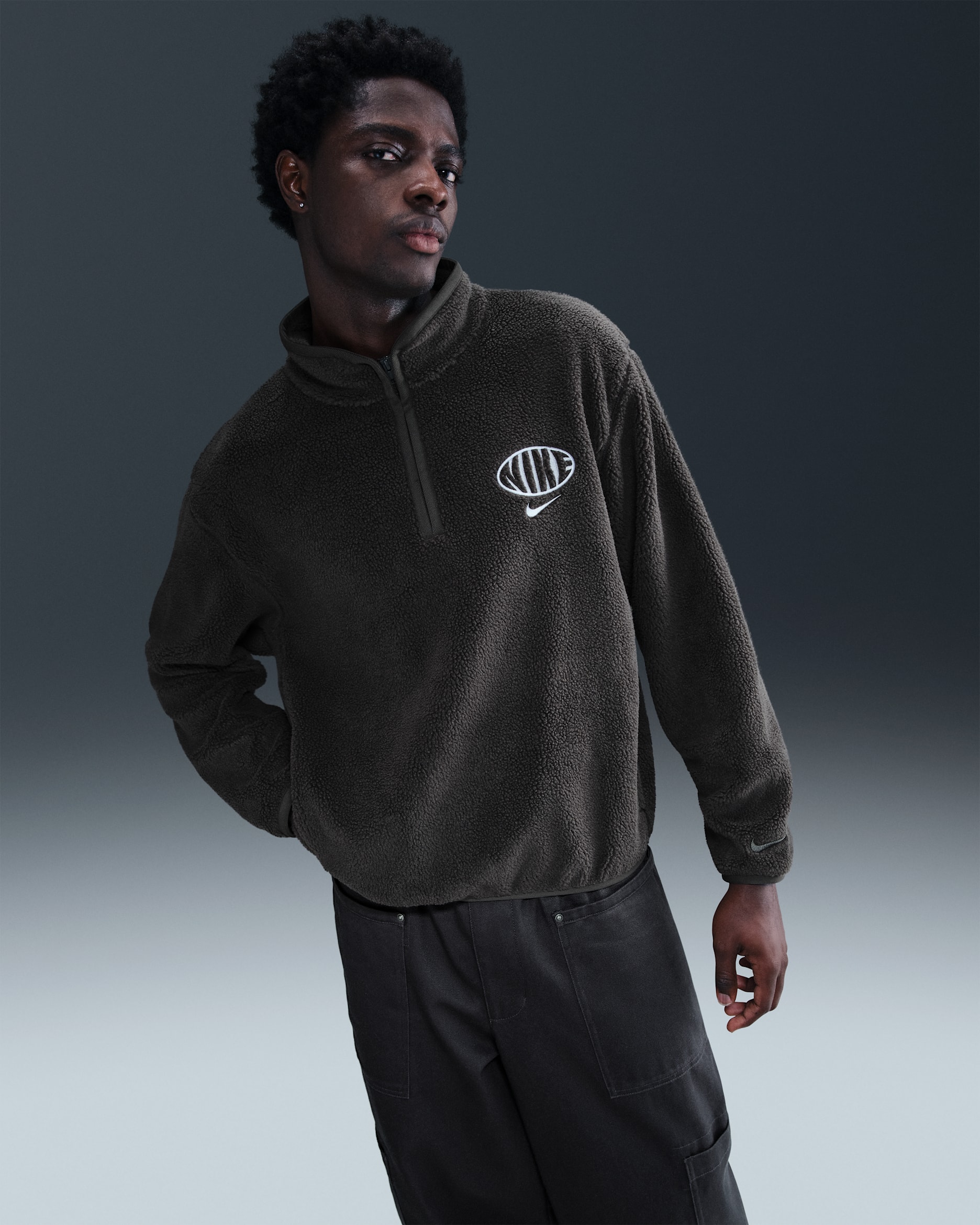 Nike Club Men's Winterized 1/2-Zip Top - Medium Ash/White/Medium Ash