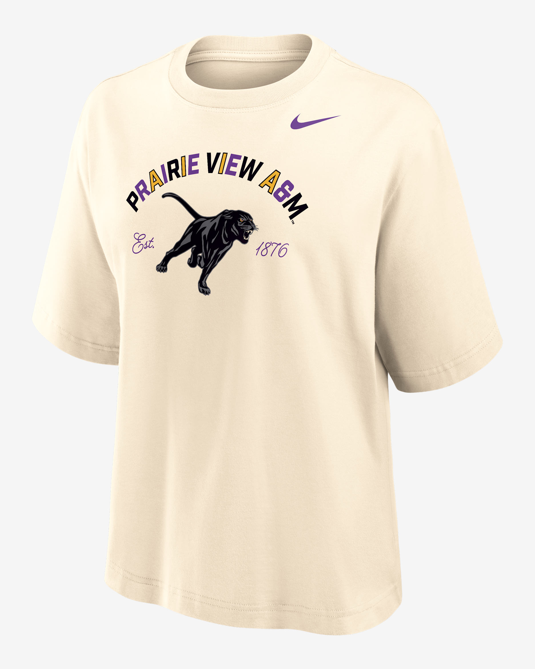 Nike College (Prairie View A&M University) Women's Boxy Cotton T-Shirt - Natural