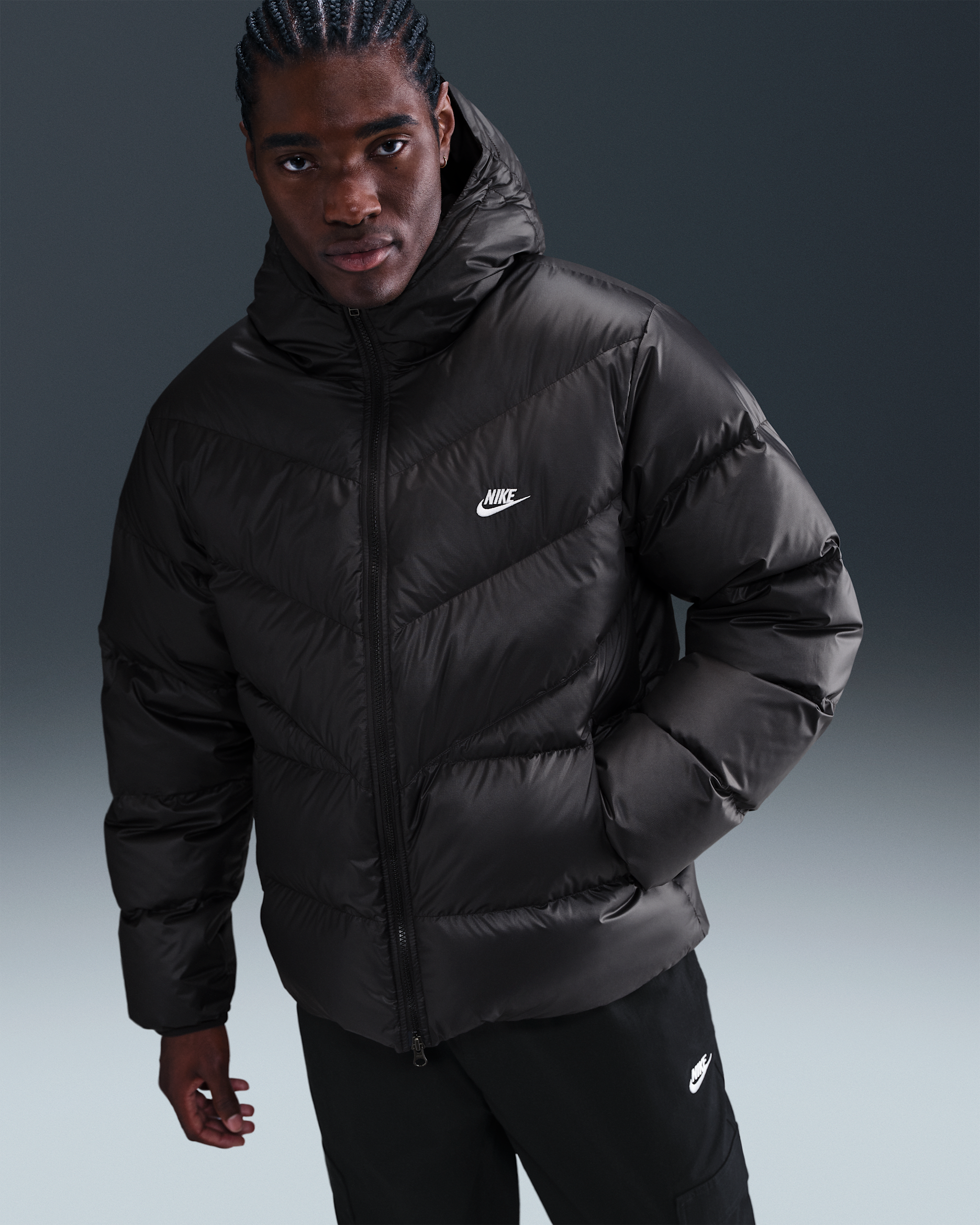 Veste en duvet Nike Windrunner pour homme - Noir/Noir/Blanc