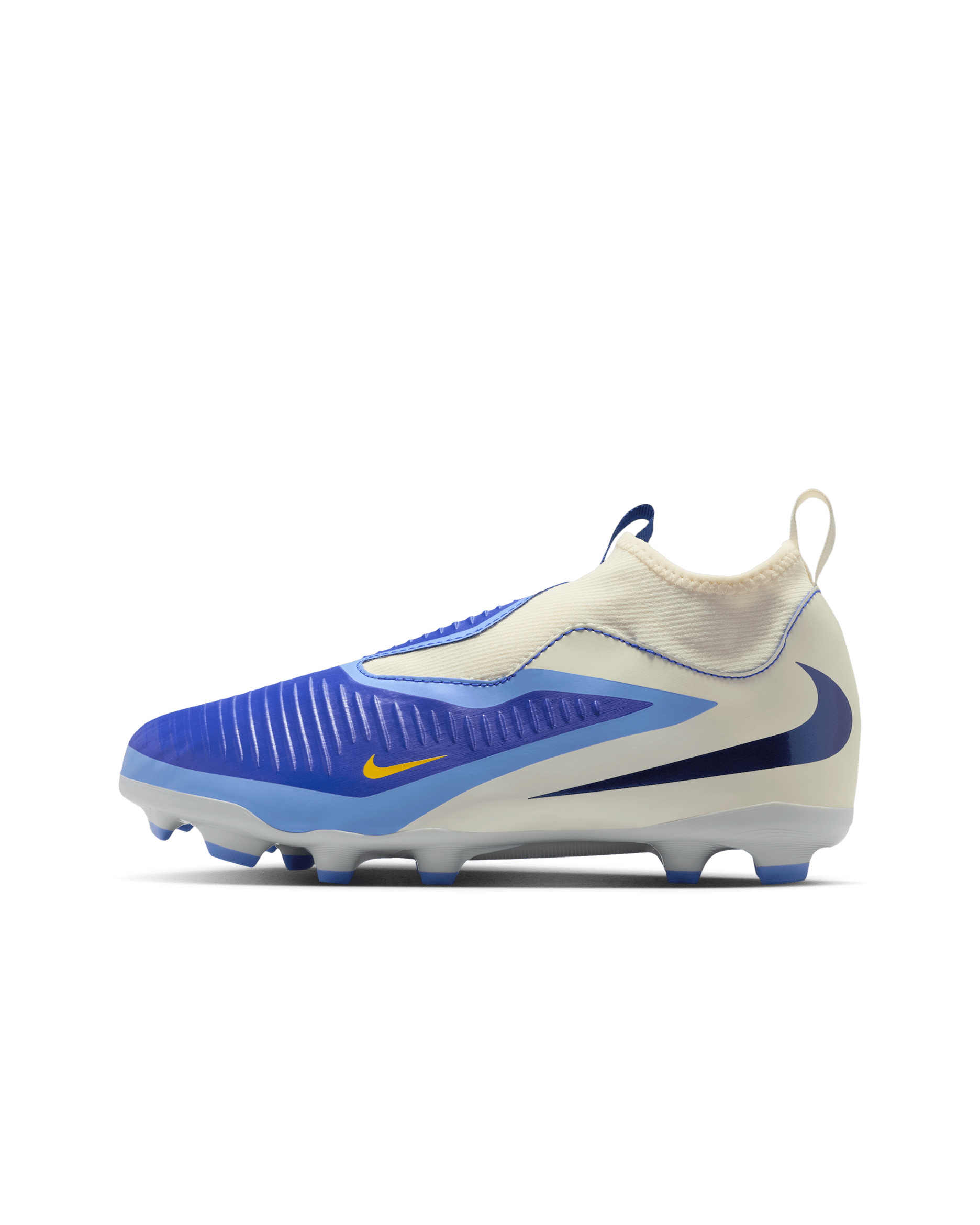 Nike Jr. Phantom 6 High Academy LV8-fodboldstøvler til græs til større børn - Racer Blue/Dark Obsidian