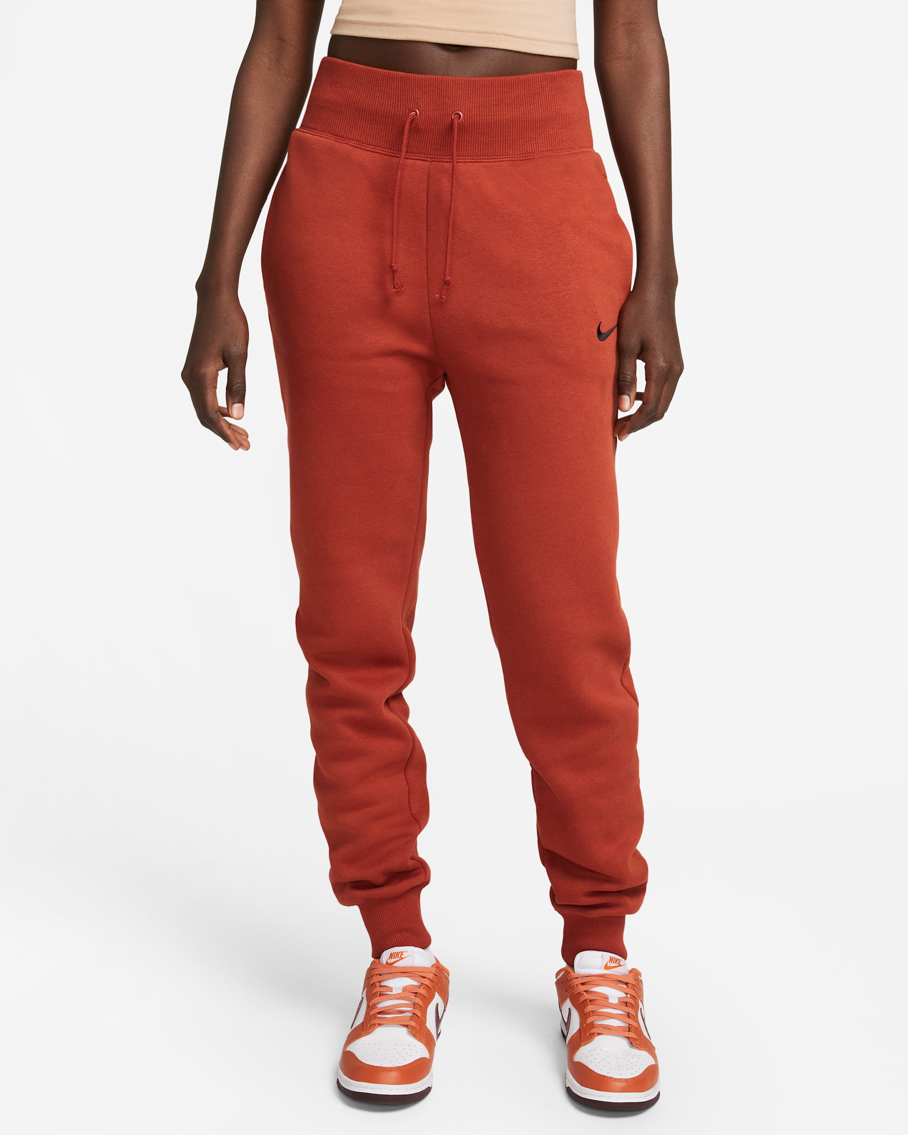 Joggers de tiro alto para mujer Nike Sportswear Phoenix Fleece - Naranja fuerte/Negro
