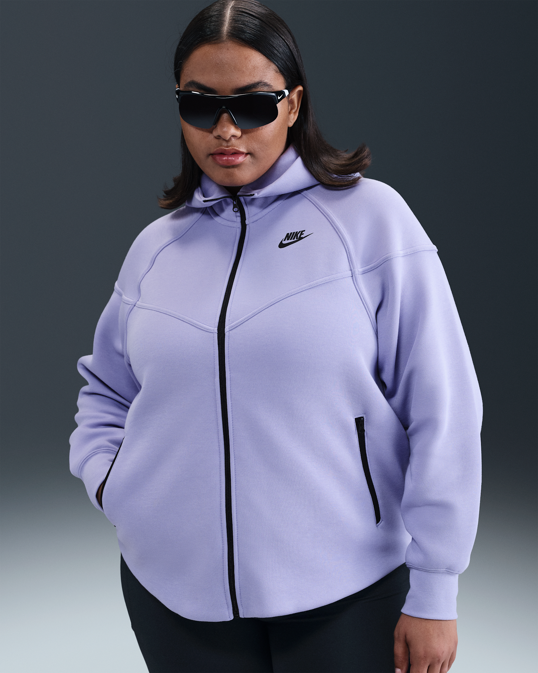 Nike Sportswear Tech Fleece Windrunner Women's Full-Zip Hoodie (Plus Size) - Lilac Ice/Black