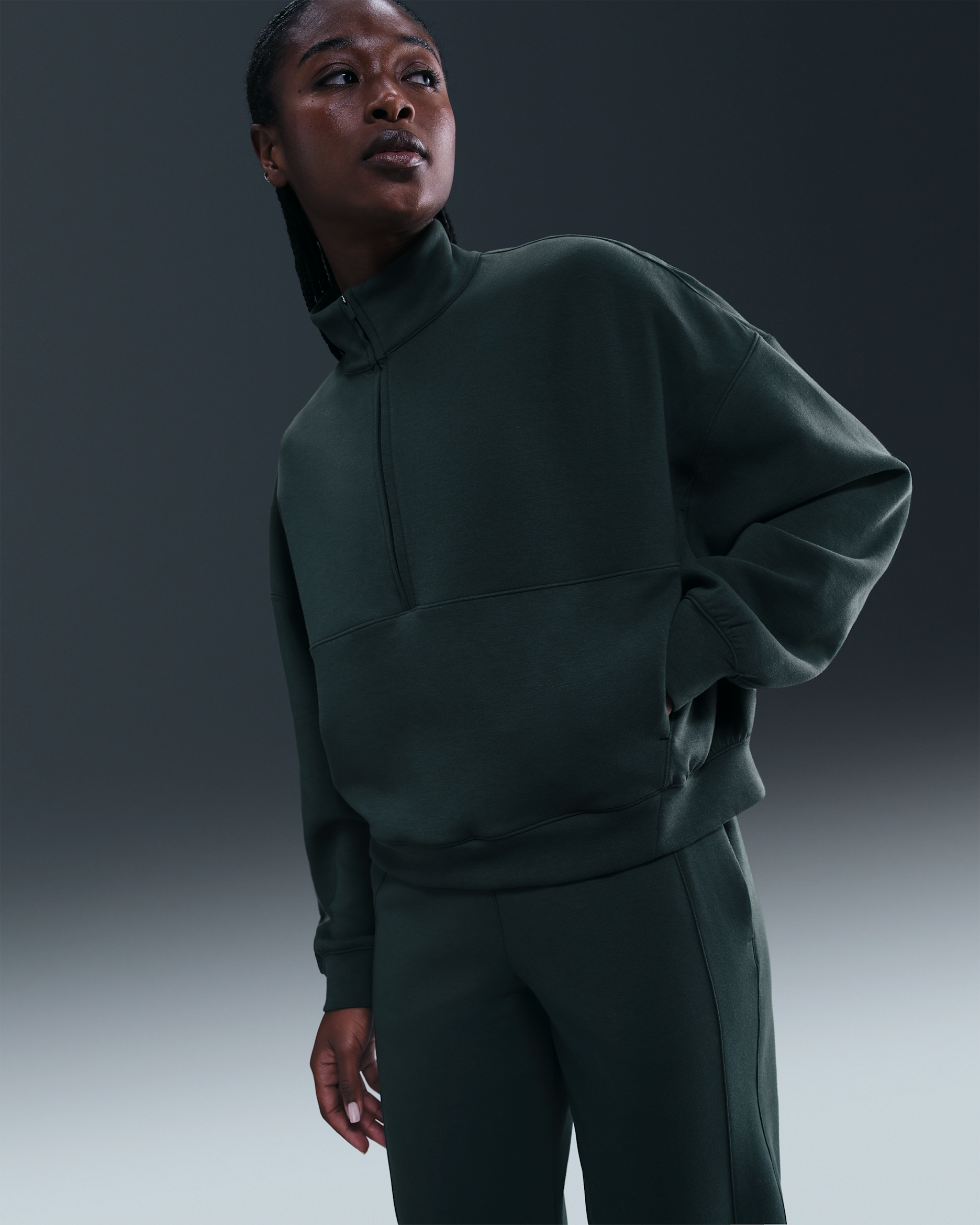 Nike 24.7 ImpossiblySoft Women's Dri-FIT Oversized 1/2-Zip Top - Seaweed/Black Spruce