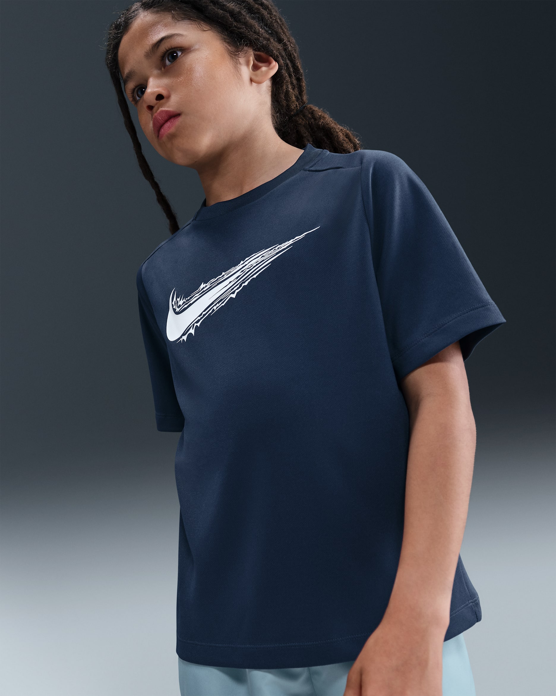 Nike Multi Big Kids' (Boys') Dri-FIT Short-Sleeve Top - Midnight Navy/White
