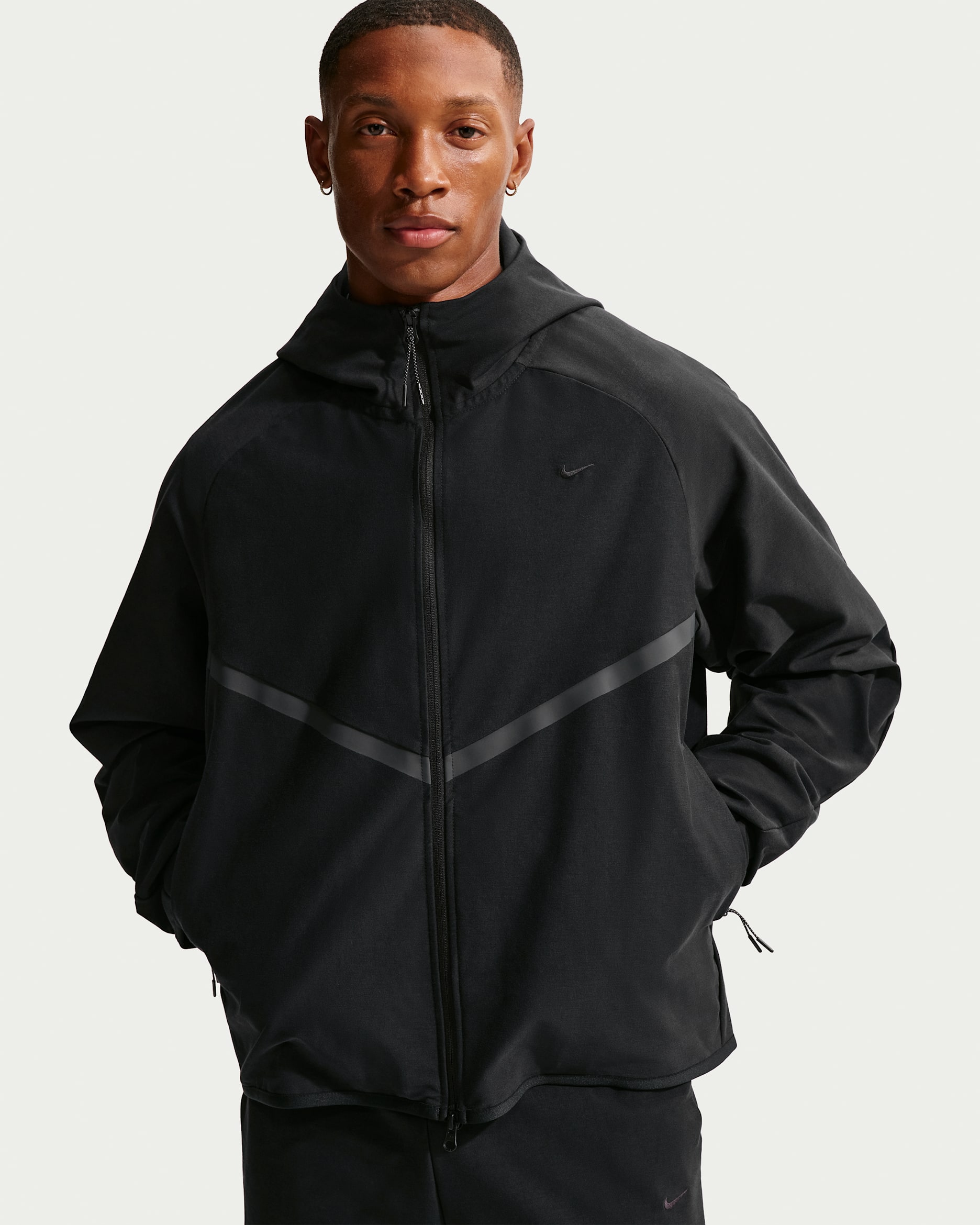 Chamarra Windrunner Nike Tech de tejido Knit y cierre completo para hombre Shori  - Negro/Negro