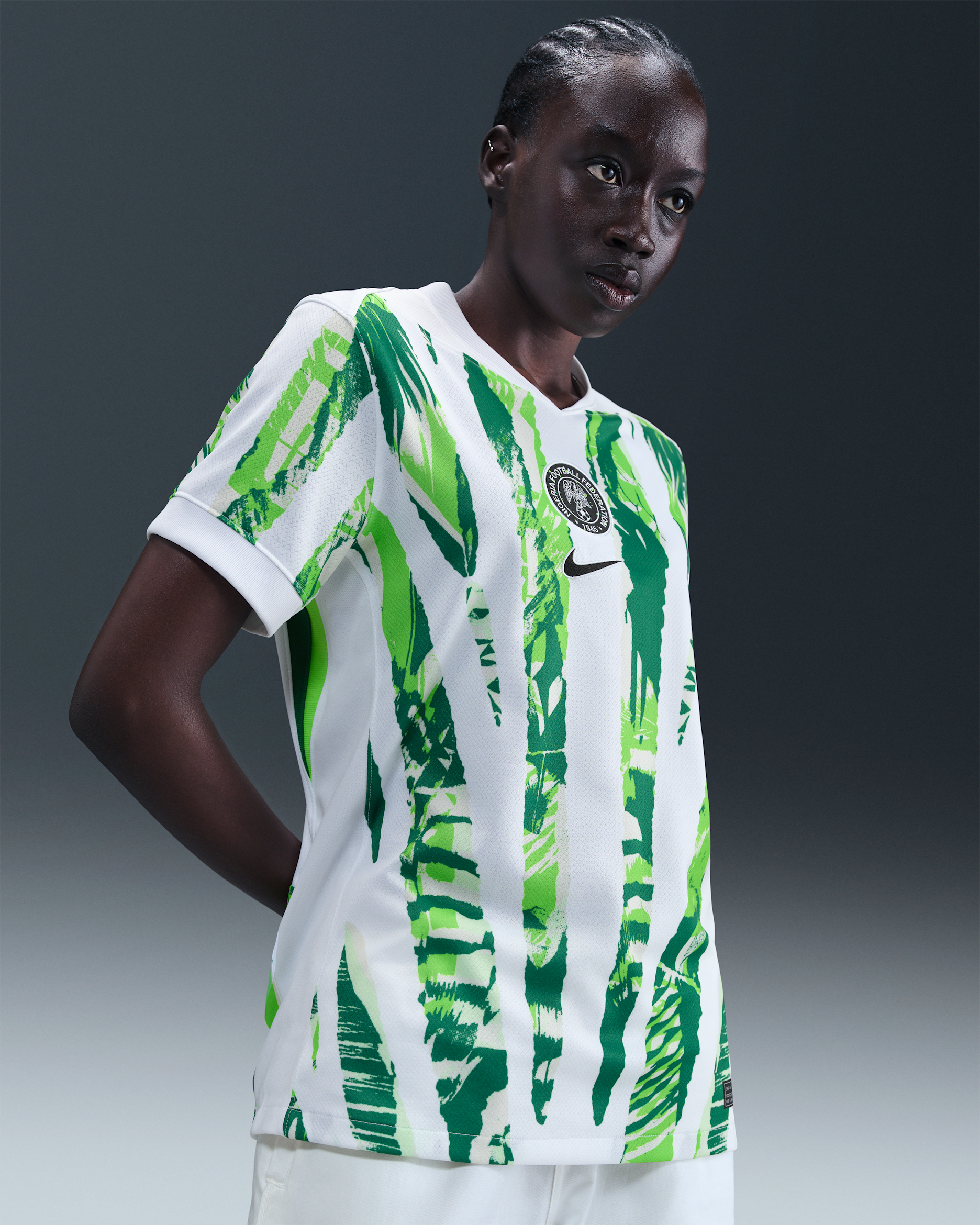 Maglia da calcio replica Nigeria 2025 Stadium (squadra femminile) Nike Dri-FIT da donna – Away - Bianco/Pine Green/Green Strike/Nero
