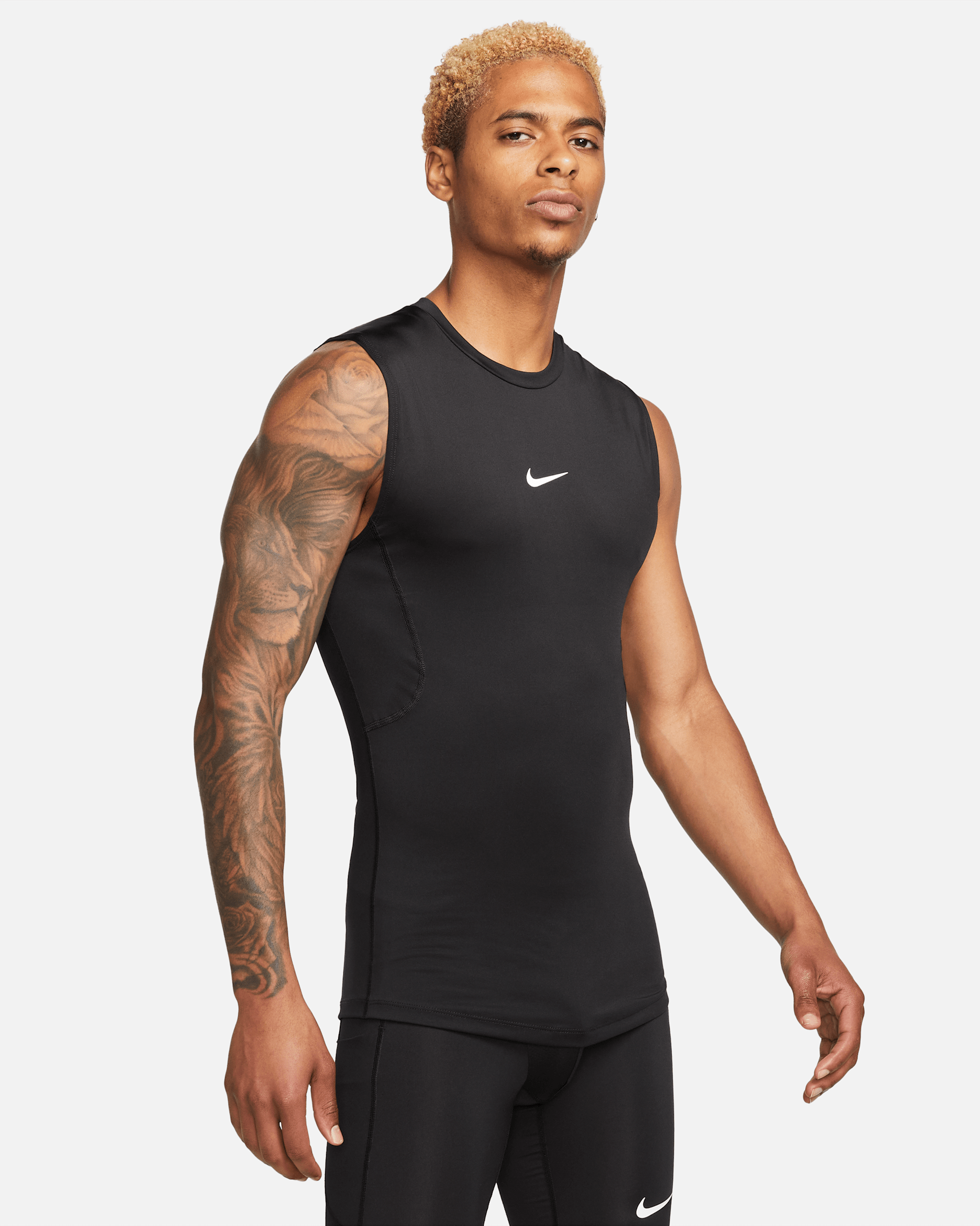 Nike Pro Men's Dri-FIT Tight Sleeveless Fitness Top - Black/White