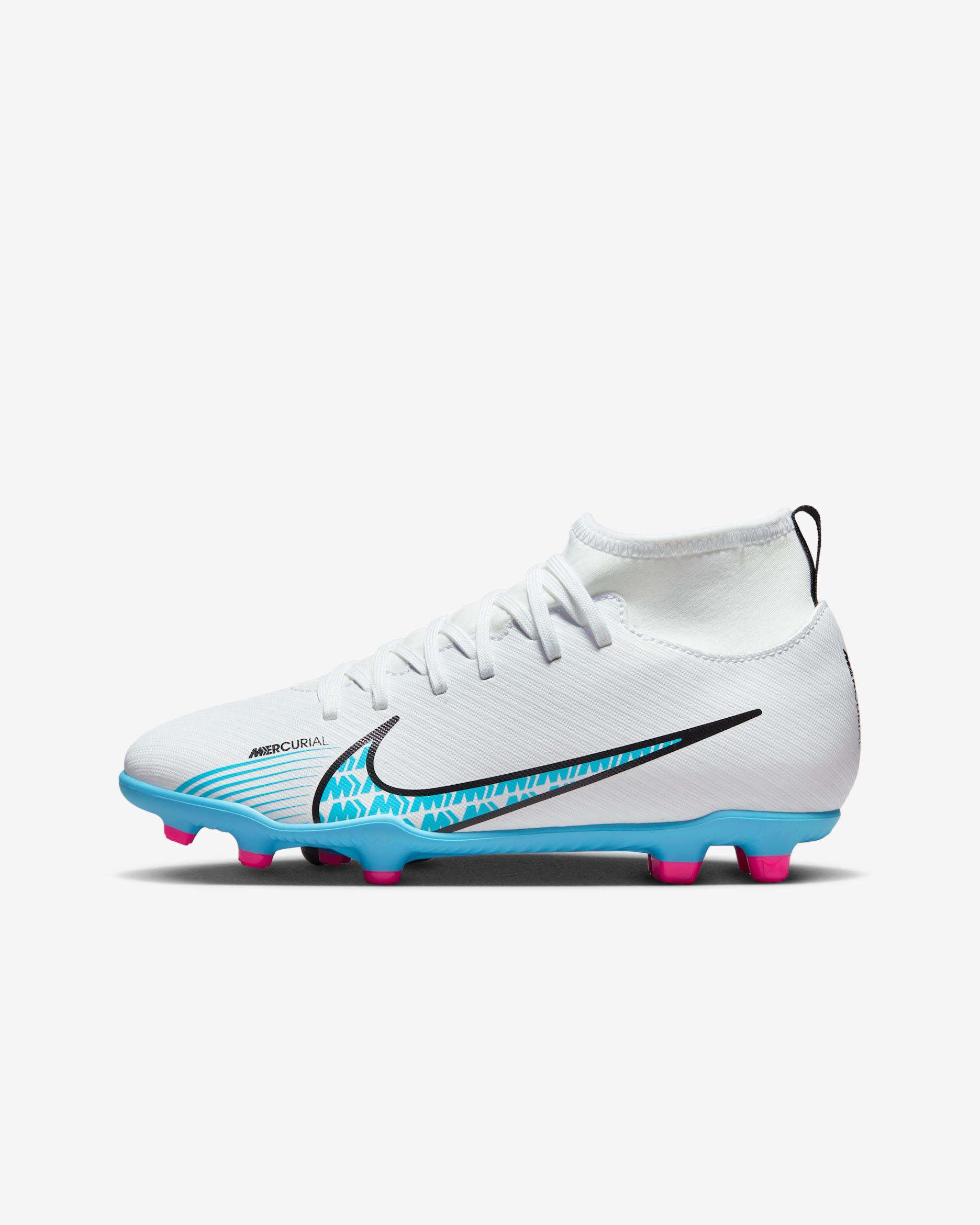 Nike Jr. Mercurial Superfly 9 Club Younger/Older Kids' Multi-Ground High-Top Football Boot - White/Pink Blast/Baltic Blue