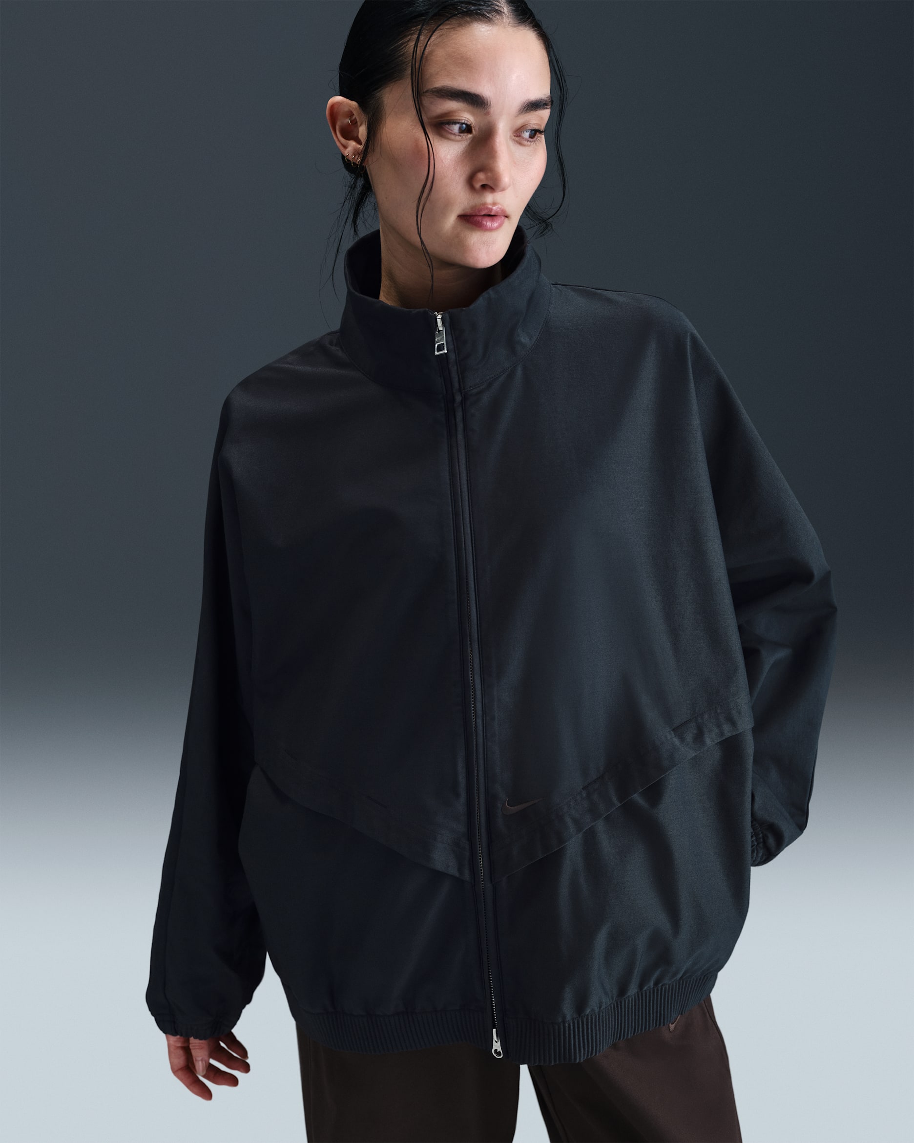 Nike Sportswear Collection Women's Oversized Windrunner Twill Jacket - Black/Black/Velvet Brown