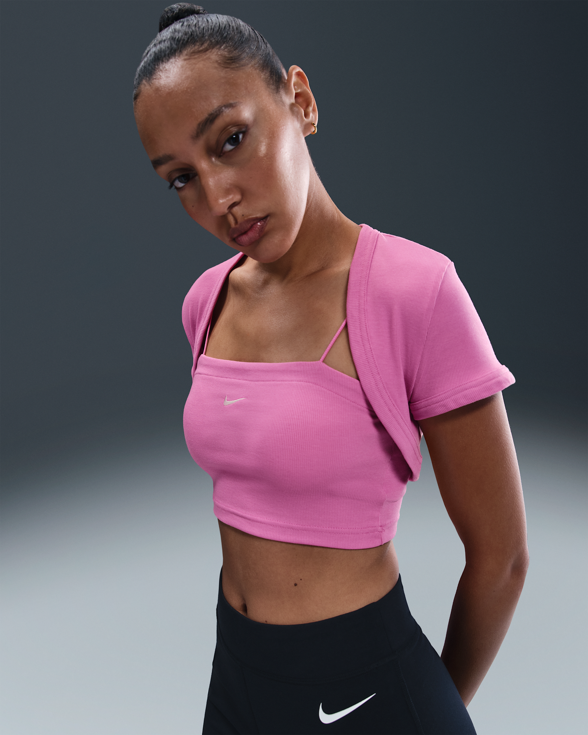 Top corto e aderente 2 in 1 a mini costine Nike Sportswear Chill Knit – Donna - Playful Pink/Sail