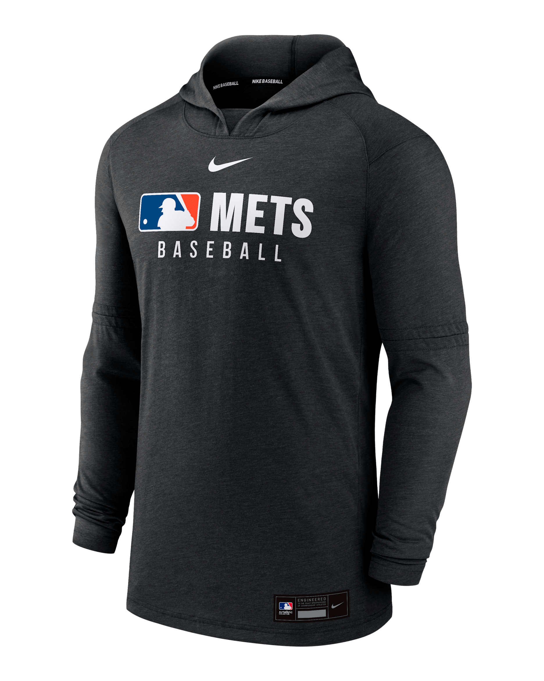 New York Mets Authentic Collection Men's Nike Dri-FIT MLB Pullover Hoodie - Black Heather