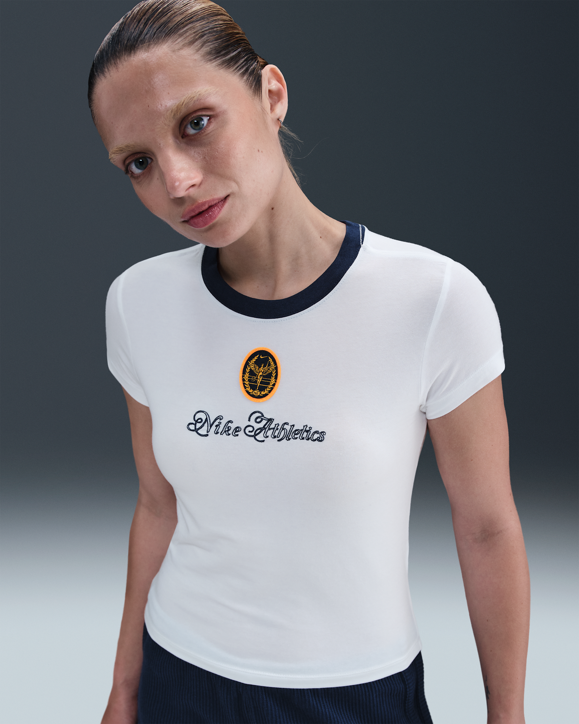 Nike Sportswear Chill Knit Women's Slim Cropped Graphic T-Shirt - White/Midnight Navy/Midnight Navy