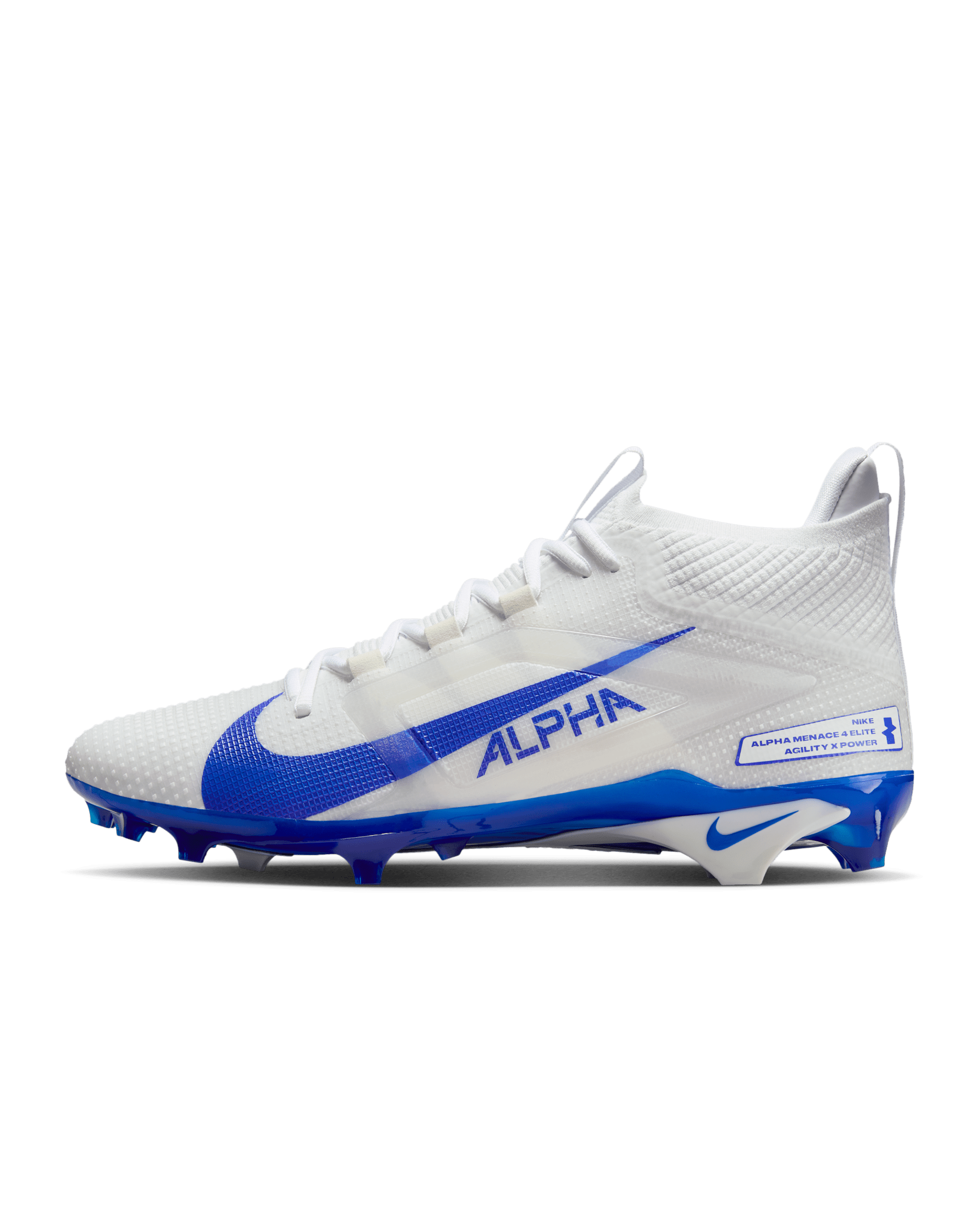 Nike Alpha Menace 4 Elite Football Cleats - White/Hyper Royal/Photon Dust/Hyper Royal