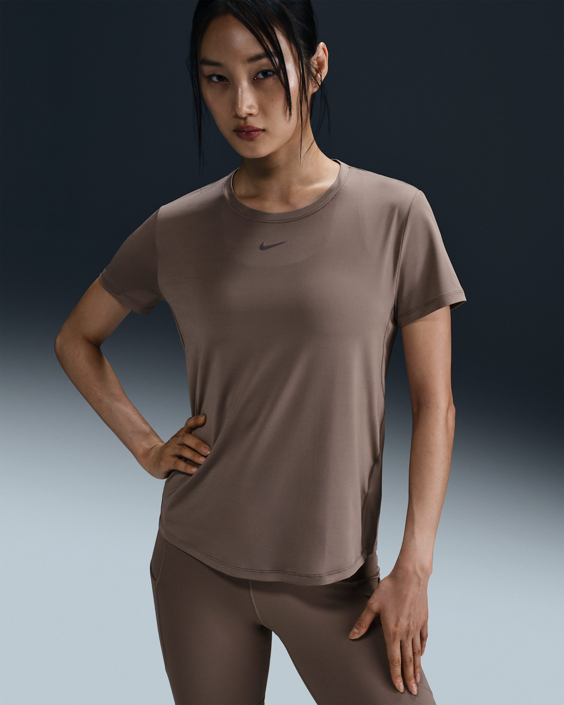 Nike One Classic Women's Dri-FIT Short-Sleeve Top - Mink Brown/Black