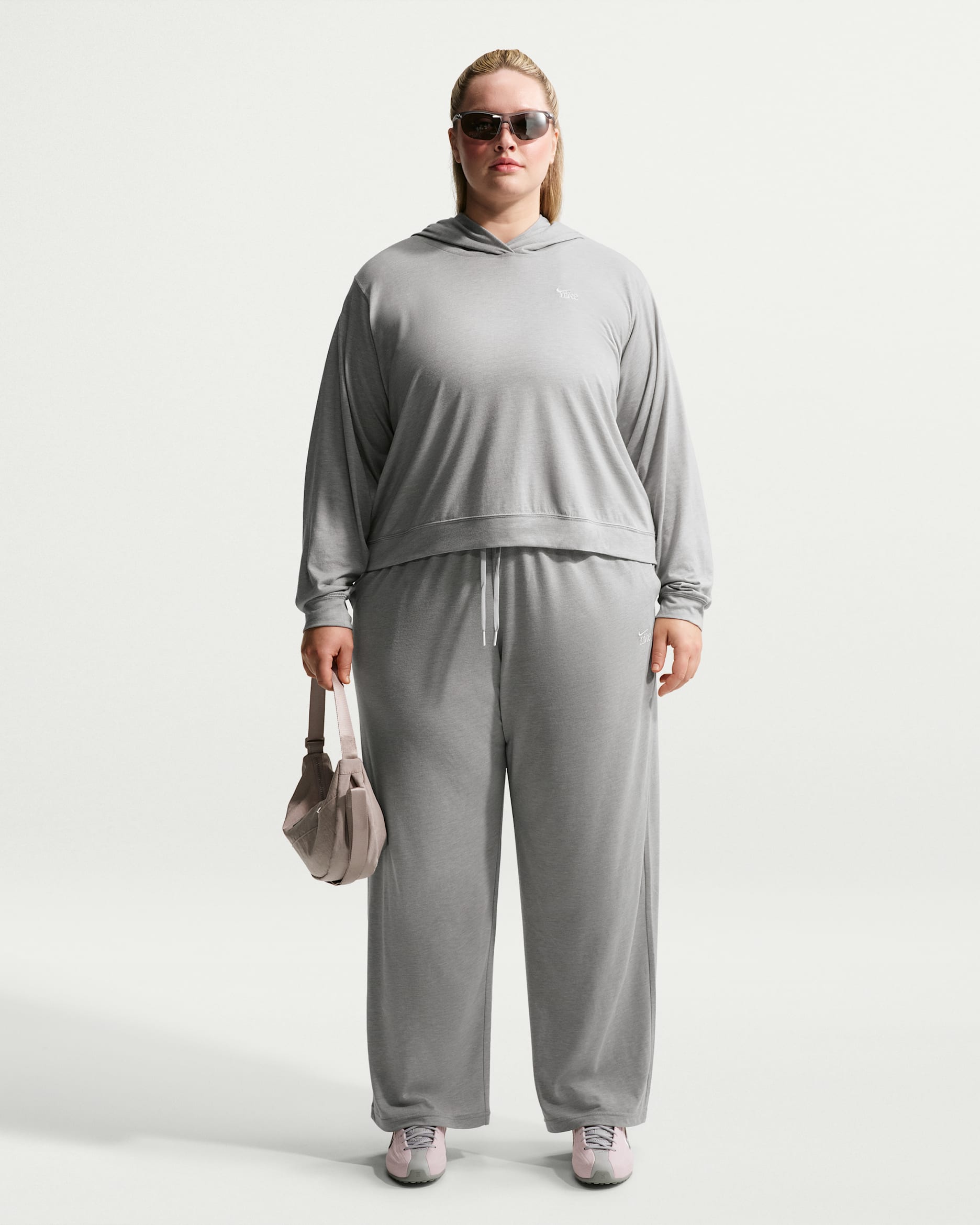 Nike Sportswear Chill Knit Women's Mid-Rise Lightweight Open-Hem Pants (Plus Size) - Dark Grey Heather/Chalk