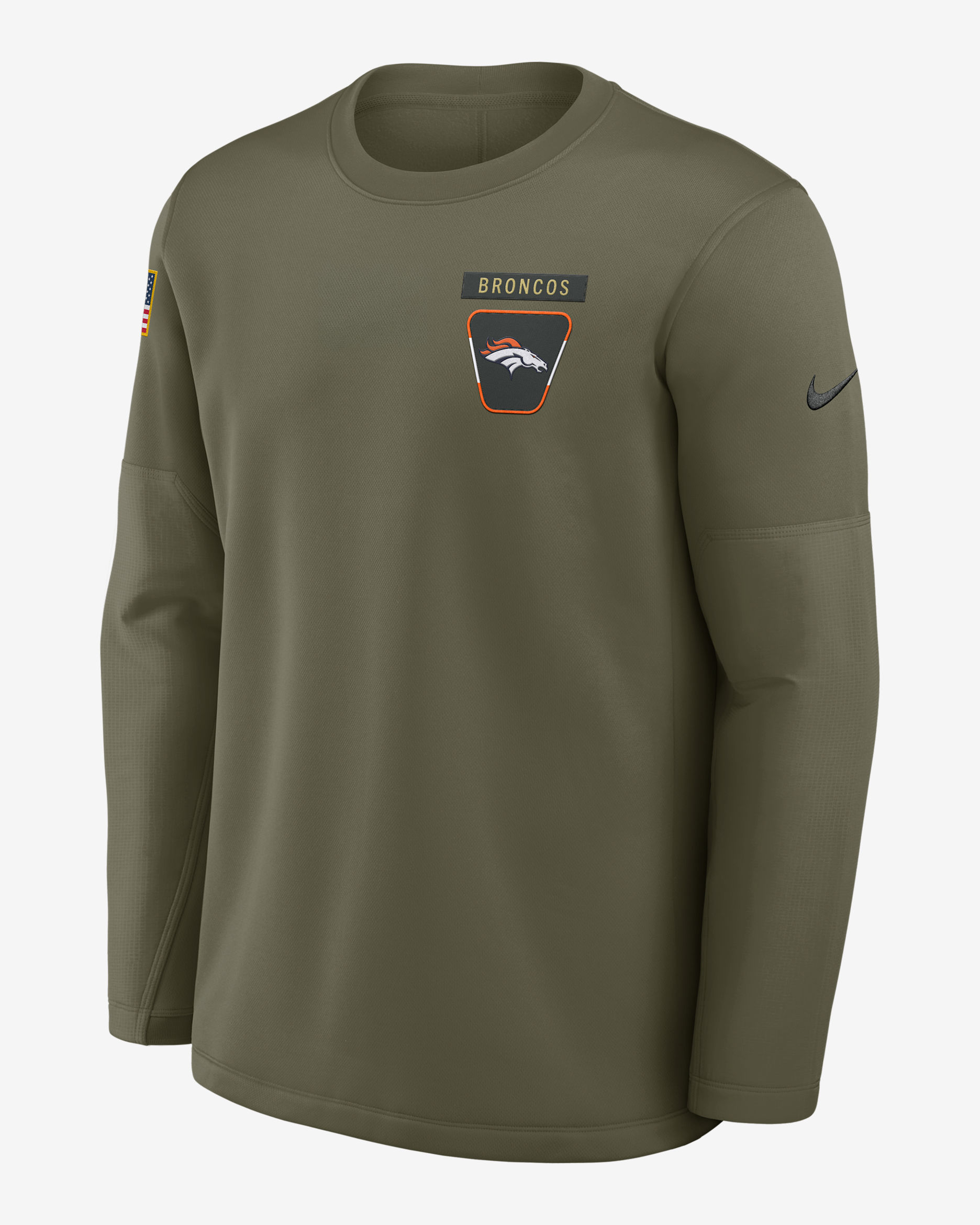 Denver Broncos Salute to Service Sideline Triumphant Win Coach Men's Nike NFL Pullover Crew - Olive