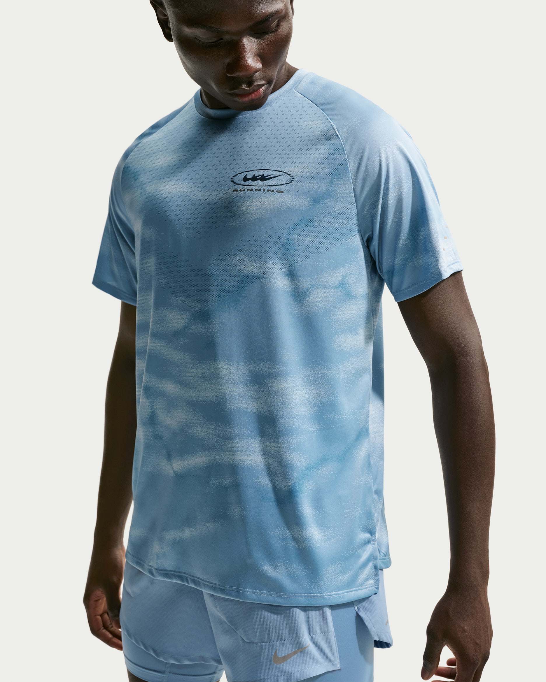 Camisola de running de manga curta Dri-FIT ADV Nike Stride para homem - Azul Work/Azul Armony claro/Aegean Storm