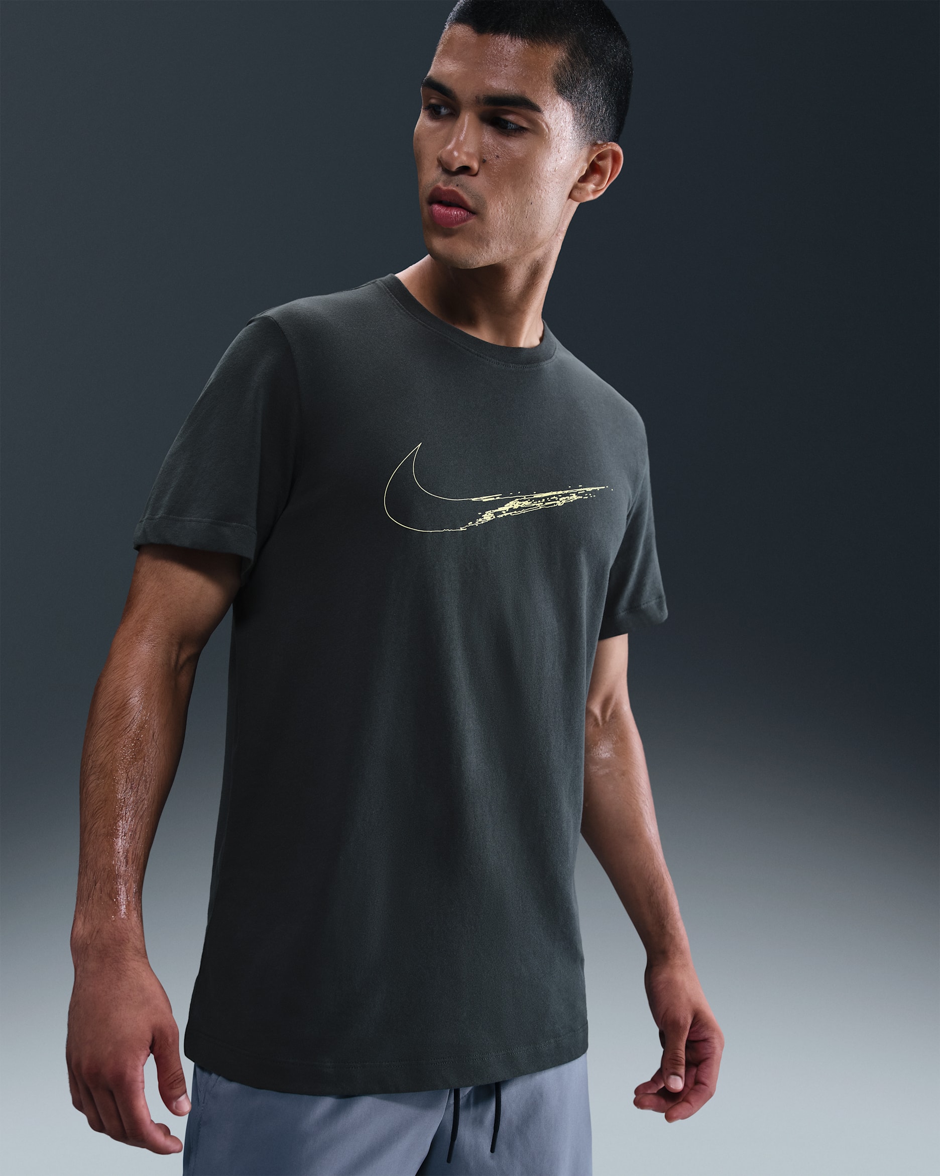 Nike Men's Dri-FIT Training T-Shirt - Seaweed/Light Lemon Twist