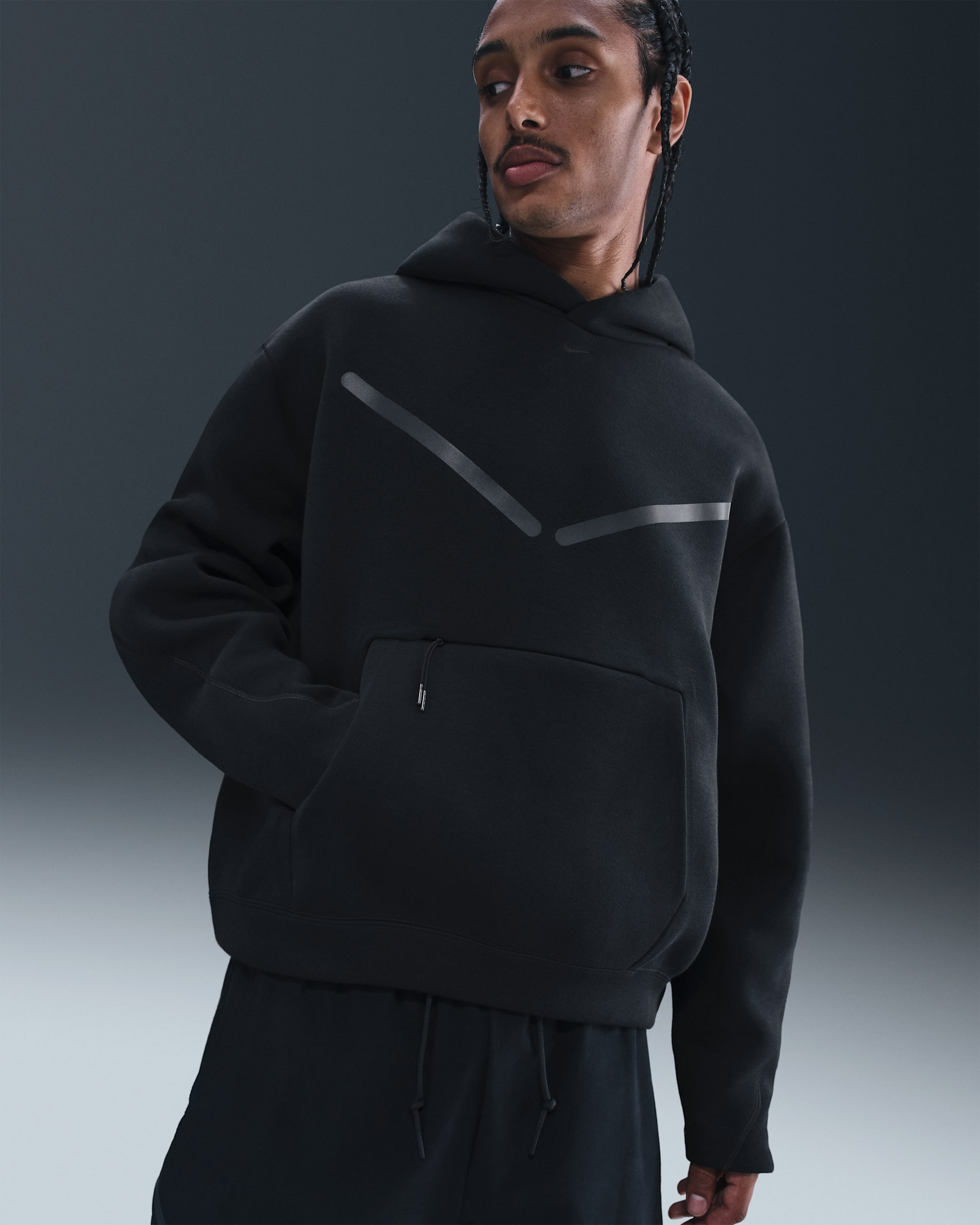 Sudadera con gorro sin cierre con detalles reflejantes para hombre Nike Tech - Negro/Negro