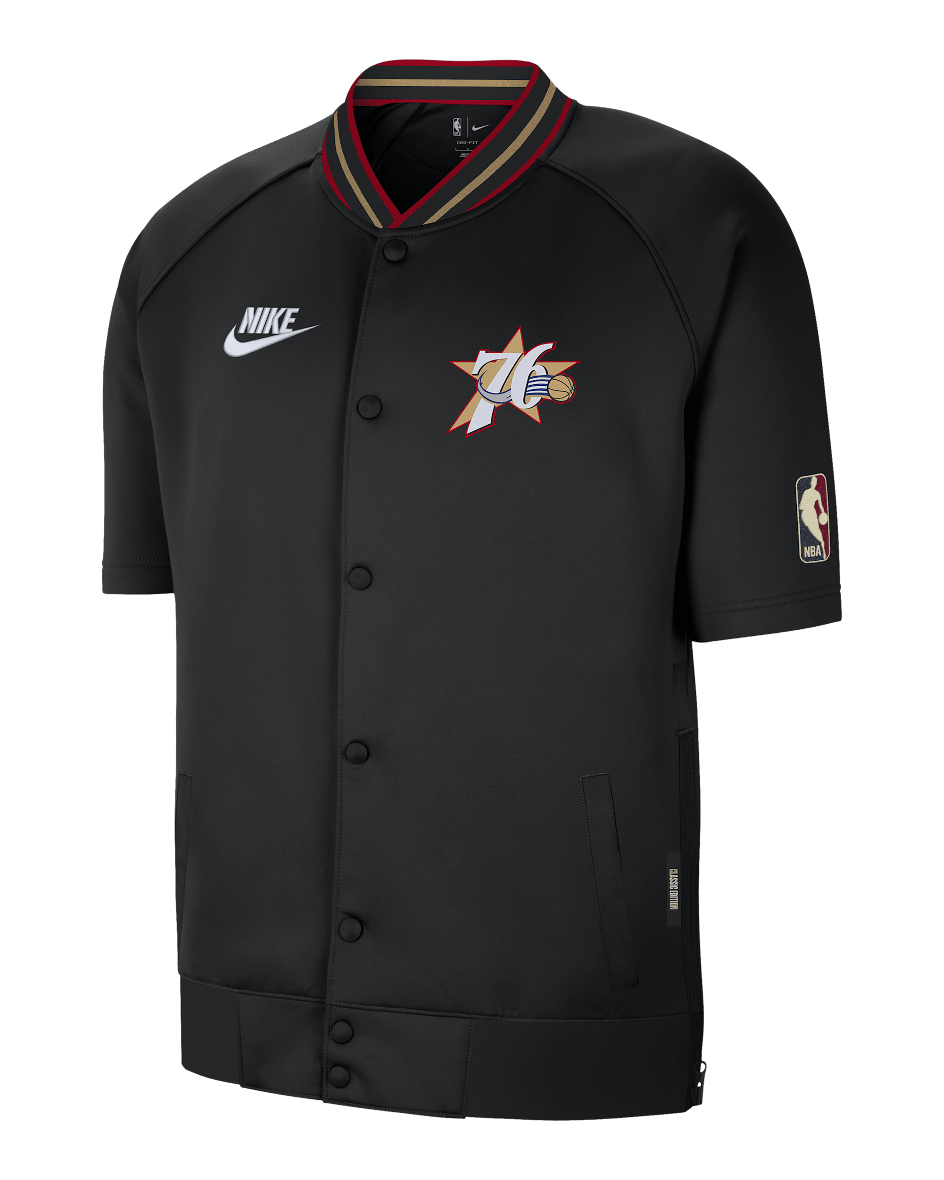 Chamarra de manga corta Nike Dri-FIT de la NBA para hombre Philadelphia 76ers Hardwood Classics - Negro