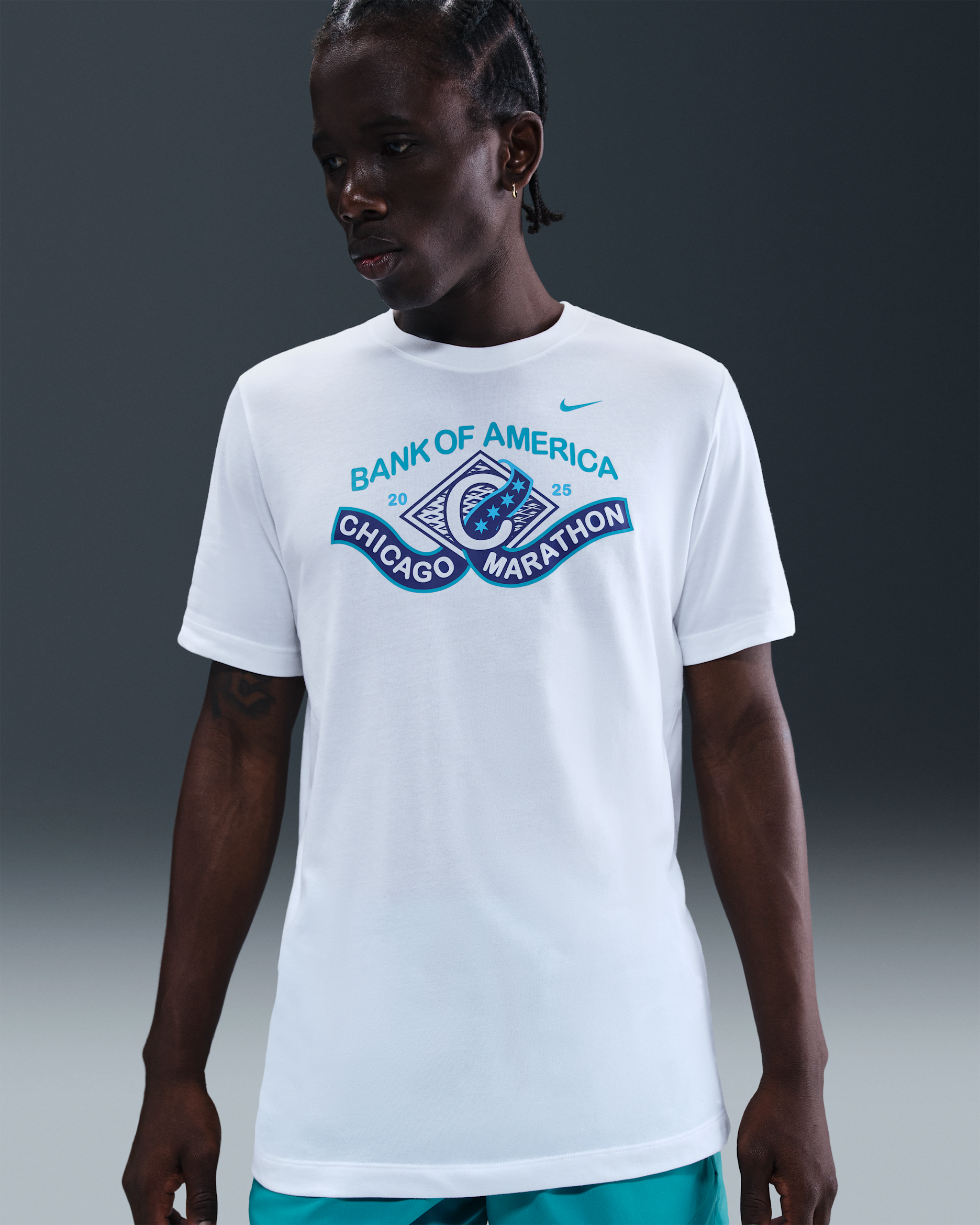 Nike Men's Dri-FIT Running T-Shirt - White/Light Current Blue