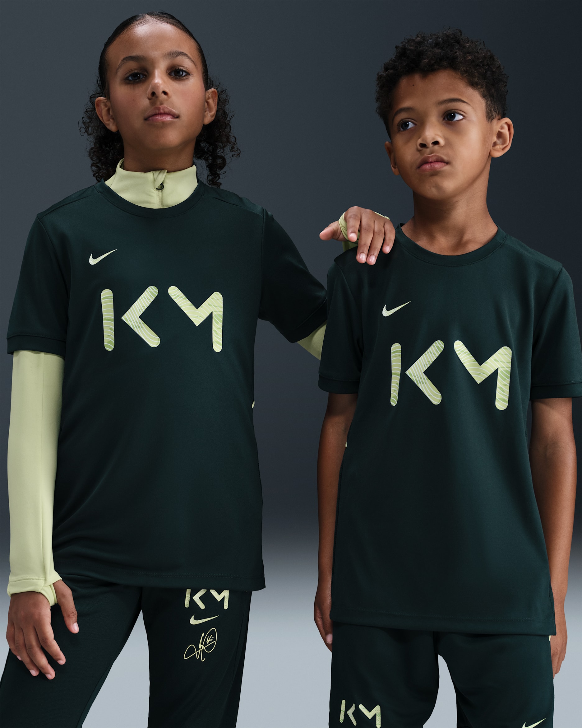 Kortärmad fotbollströja Kylian Mbappé Academy Nike Dri-FIT för ungdom - Seaweed/Seaweed/Limelight/Vivid Green