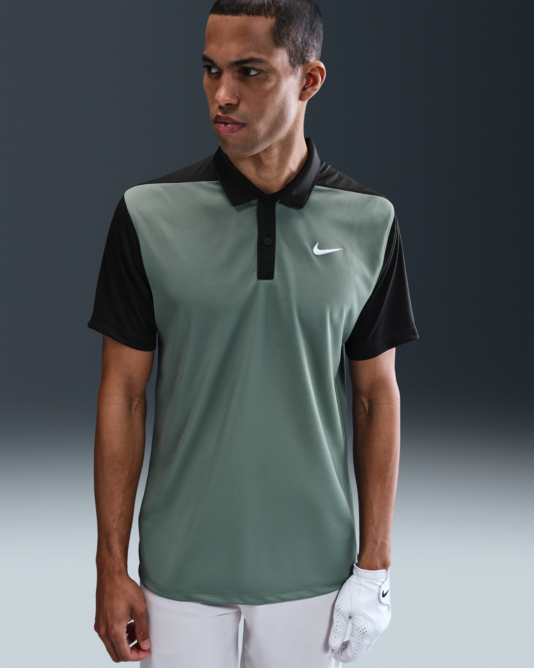 Pánská golfová polokošile Nike Victory+ Dri-FIT - Clay Green/Night Forest/Bílá