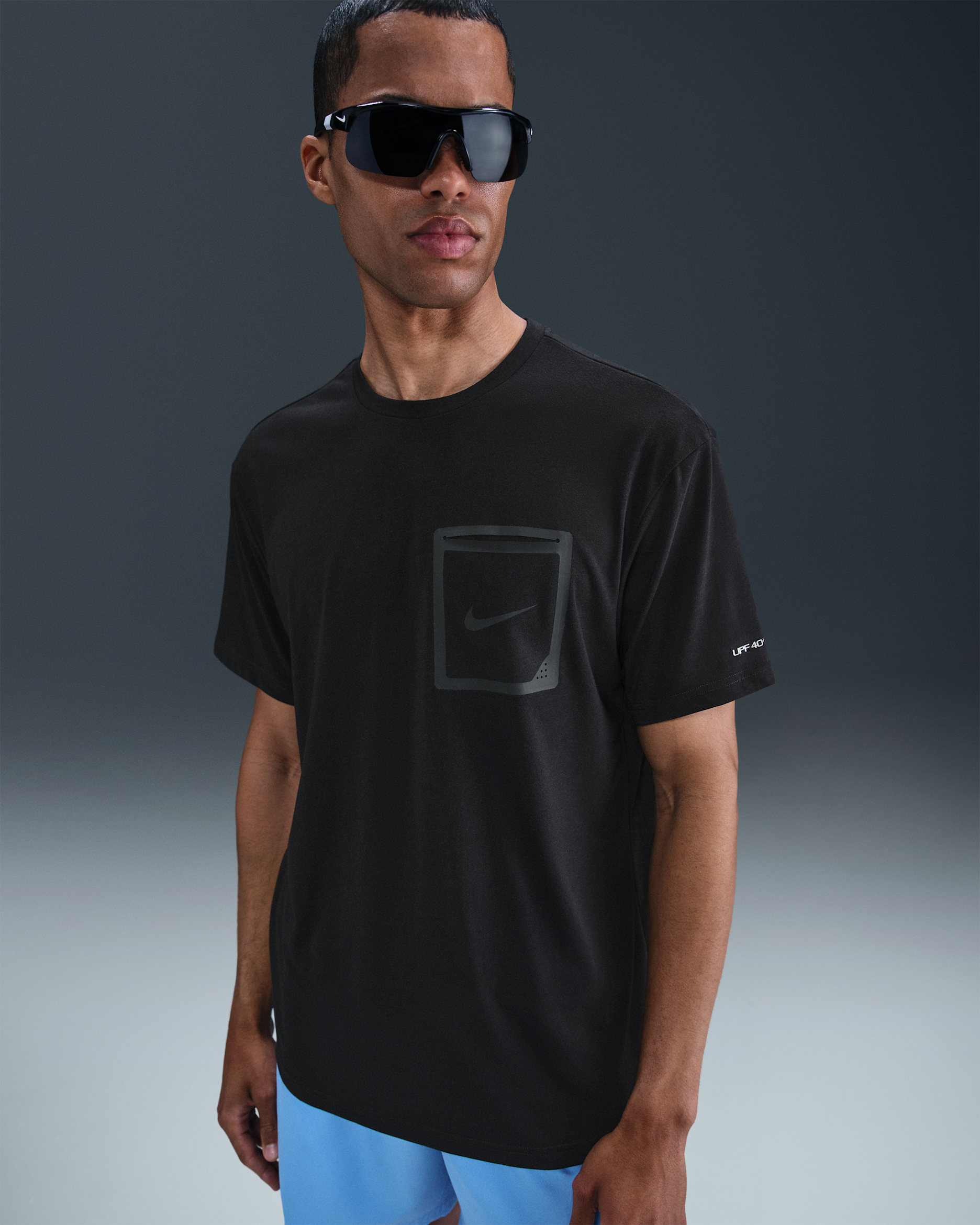 Playera de manga corta para hombre Nike Swim Hydroguard - Negro/Negro