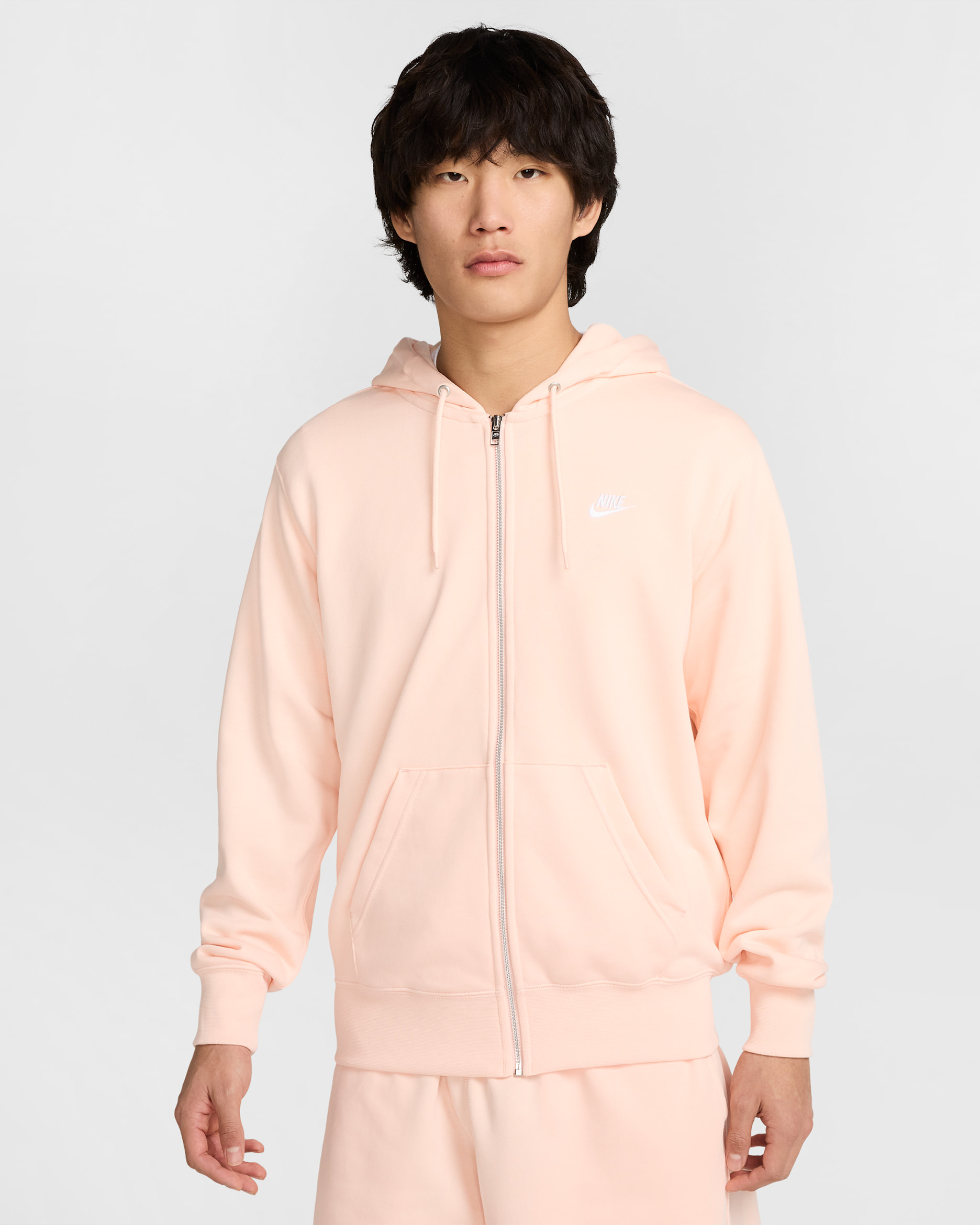 Nike Club Men's Full-Zip French Terry Hoodie - Washed Coral/Washed Coral/White