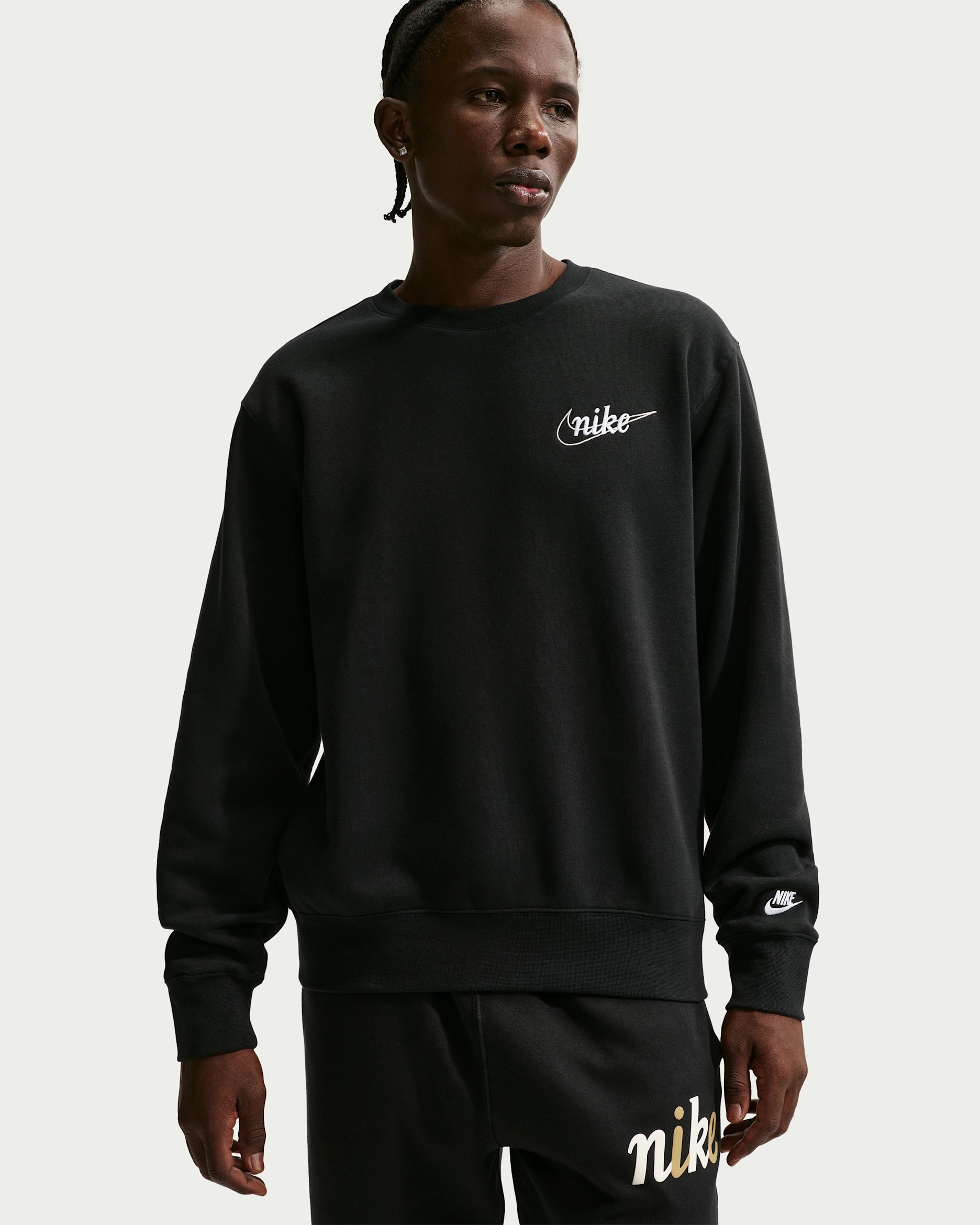 Nike Sportswear Club Men's Fleece Crew-Neck Sweatshirt - Black/White