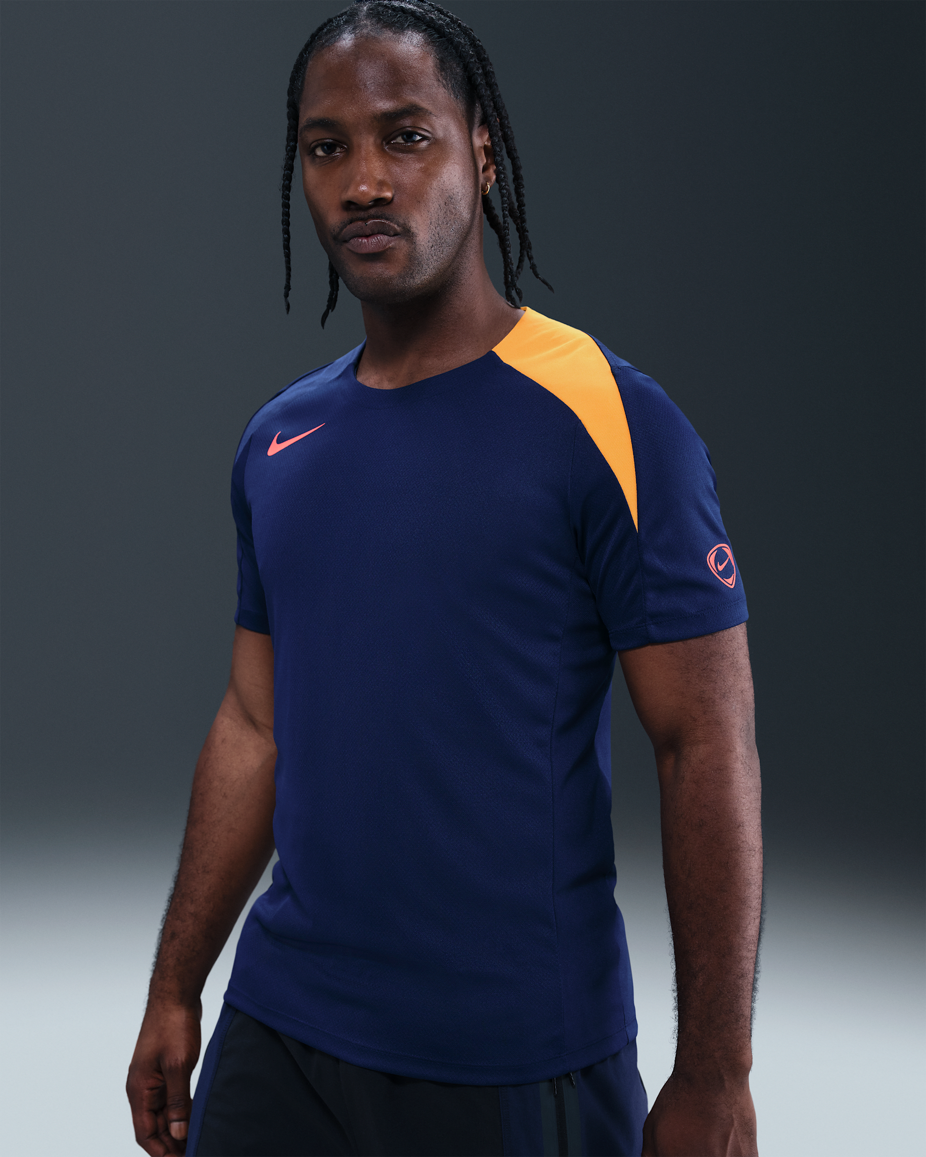 Ανδρική ποδοσφαιρική μπλούζα Dri-FIT Nike Strike - Blue Void/Blue Void/Laser Orange/Bright Crimson