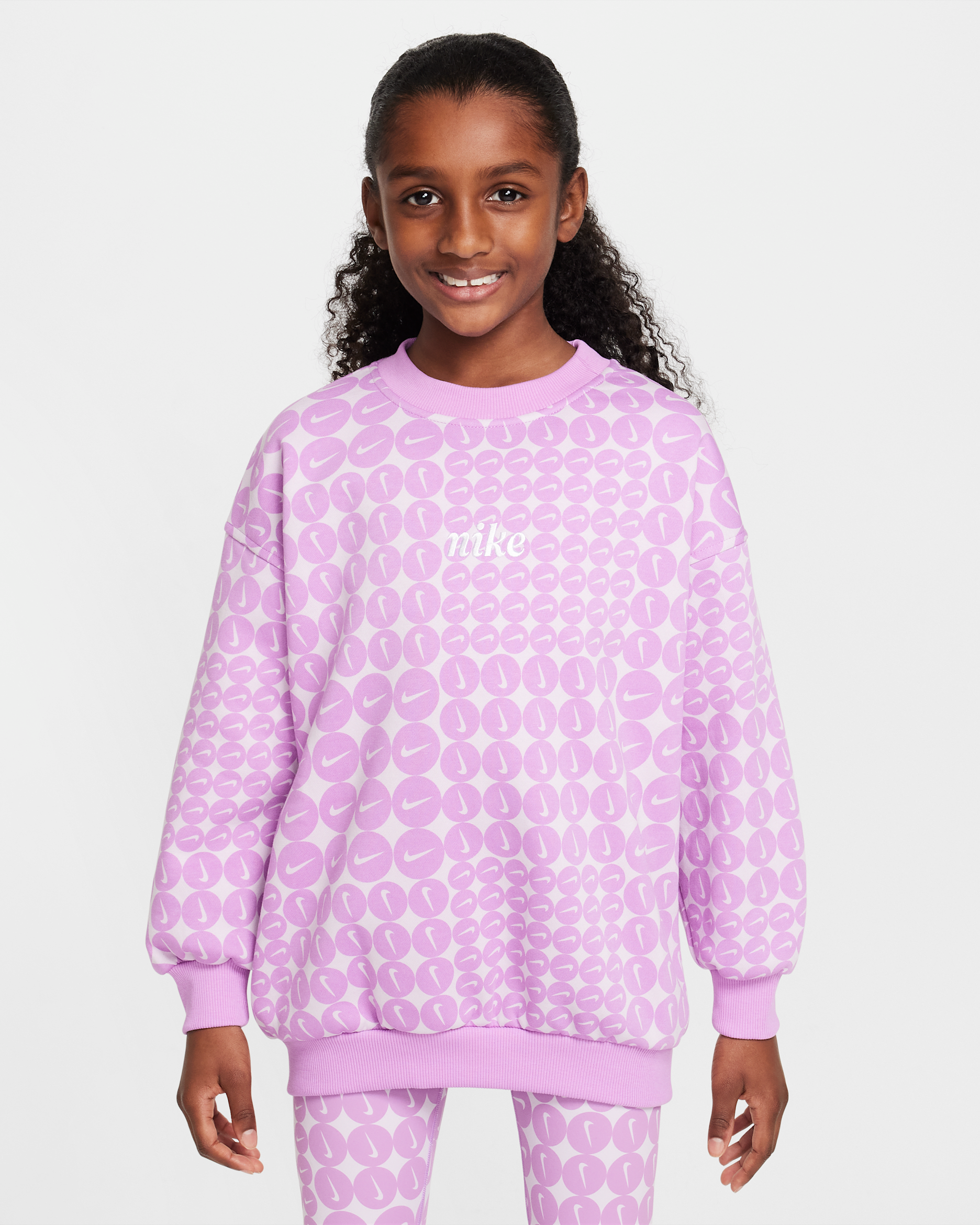 Nike Sportswear Club Fleece Big Kids' (Girls') Oversized Crew-Neck Sweatshirt - Rush Fuchsia/White