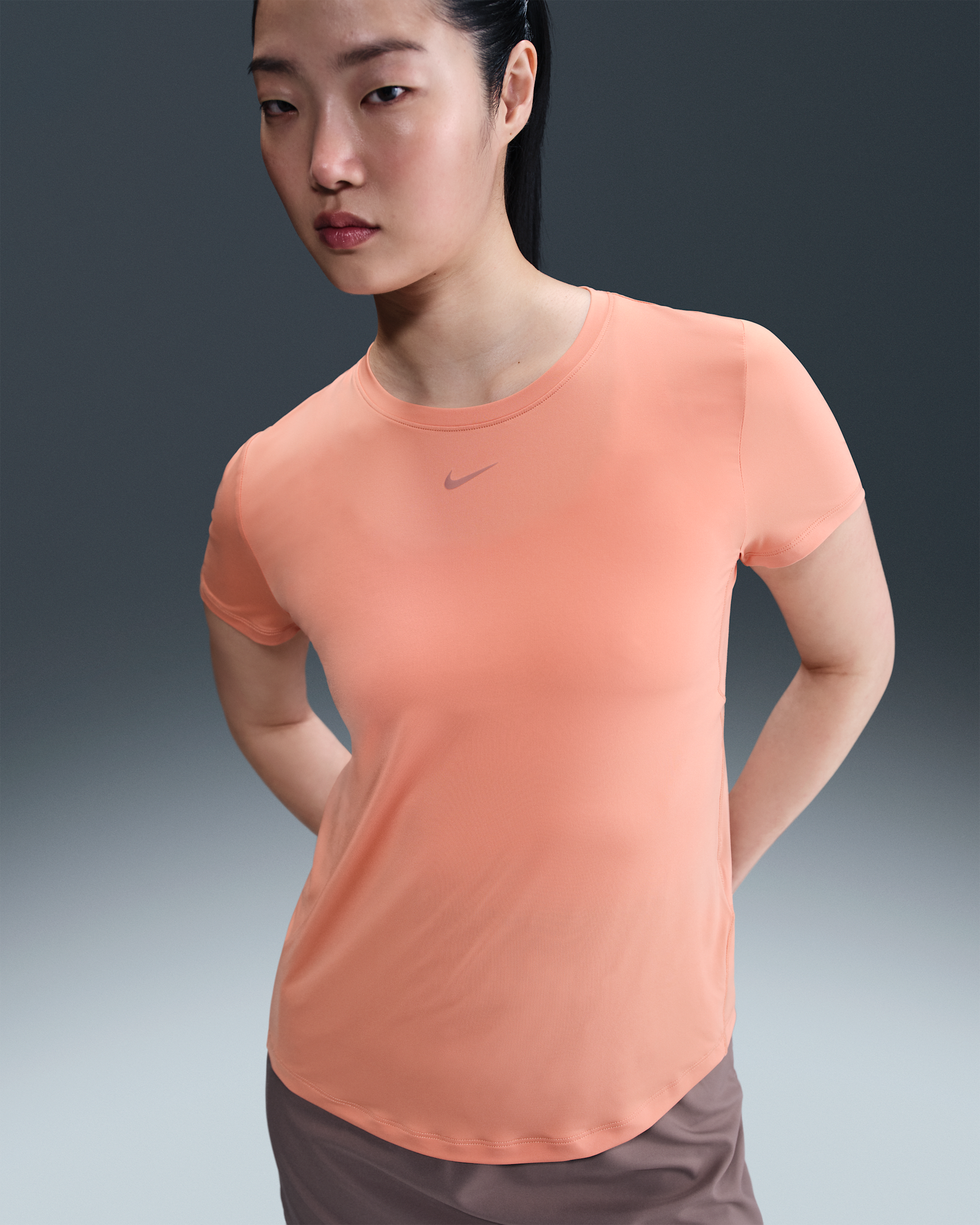 Nike One Classic Women's Dri-FIT Short-Sleeve Top - Apricot Agate/Black
