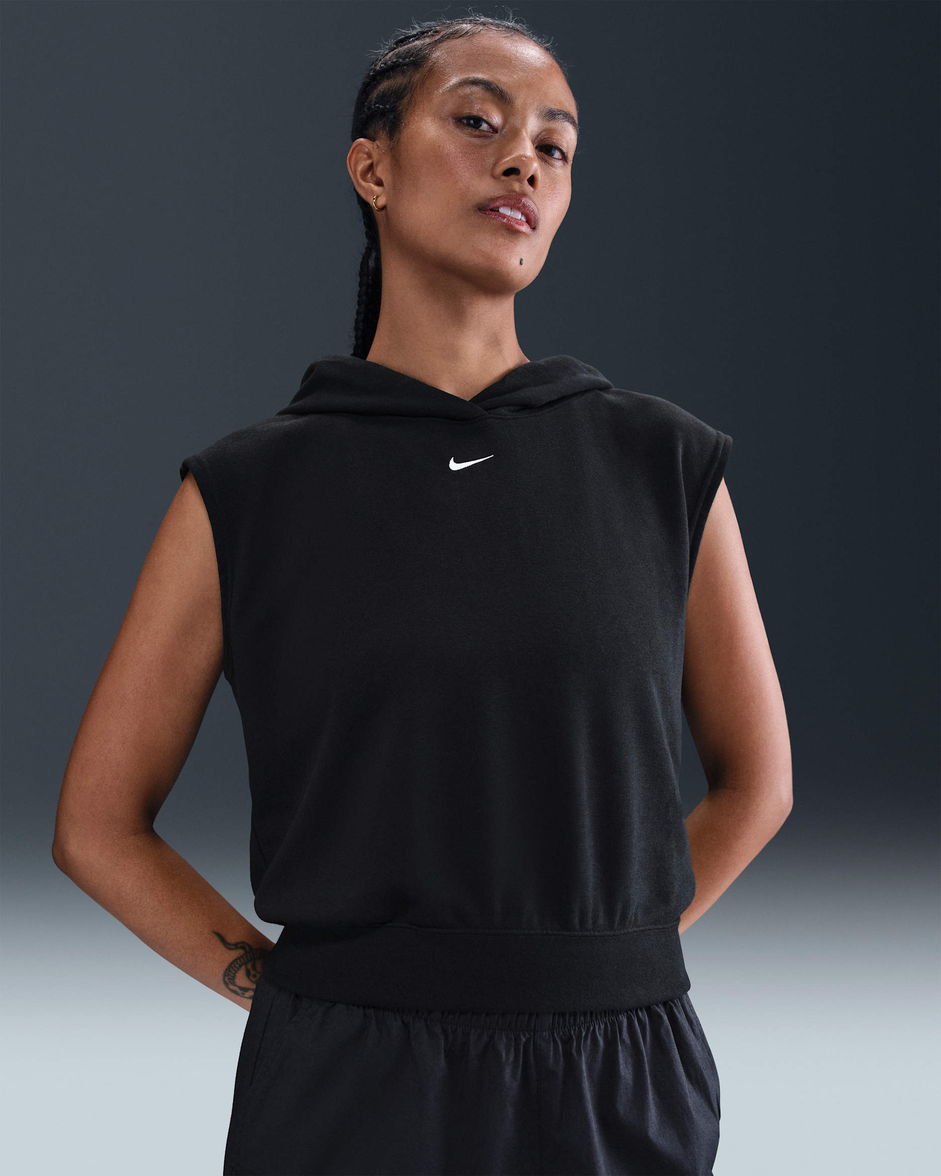 Nike Sportswear Chill Terry Women's French Terry Sleeveless Cropped Hoodie - Black/Sail