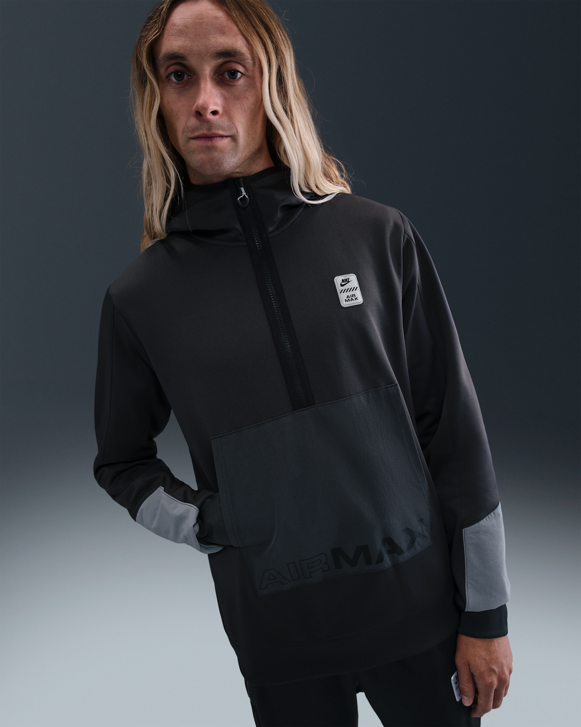 Nike Sportswear Air Max poly-knit fleecehoodie met halflange rits voor heren - Anthracite/Cool Grey/Zwart