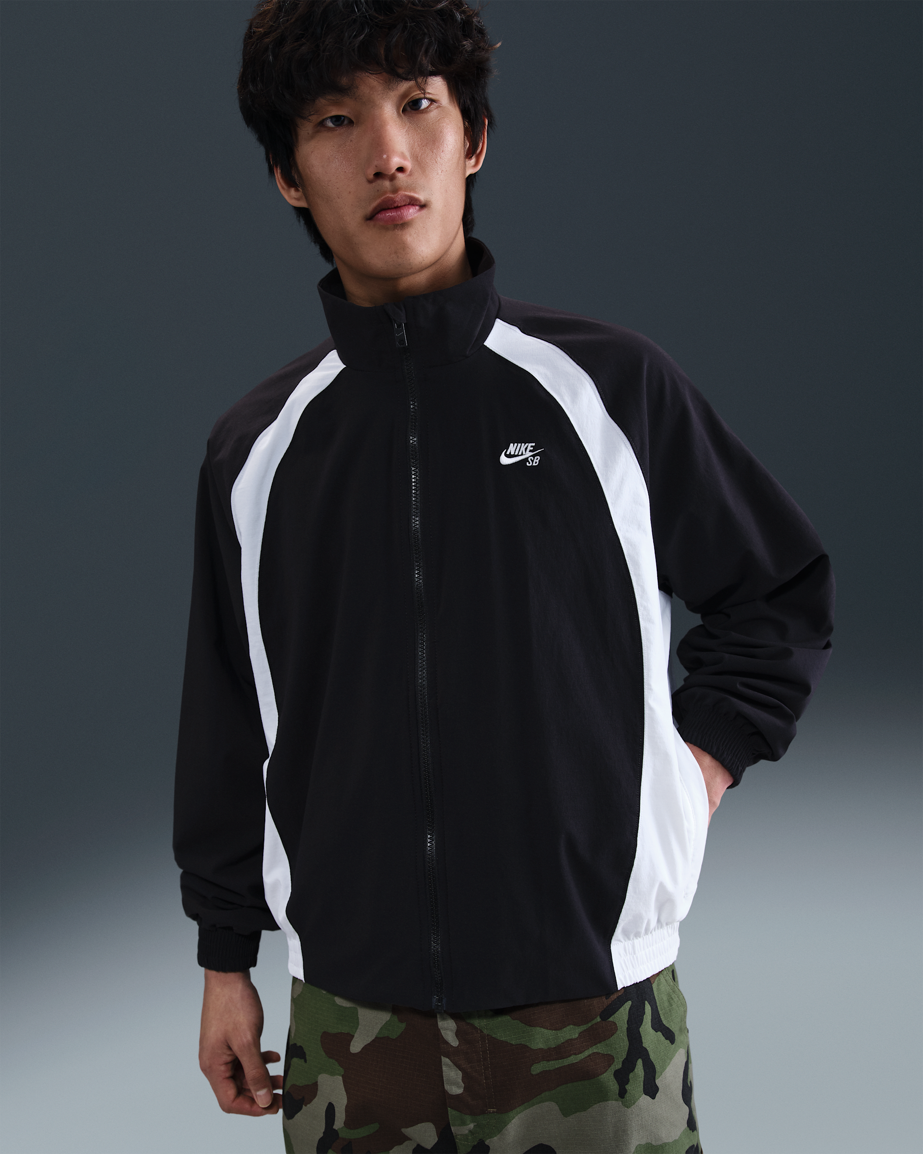 Nike SB Full-Zip Woven Skate Jacket - Black/White/White