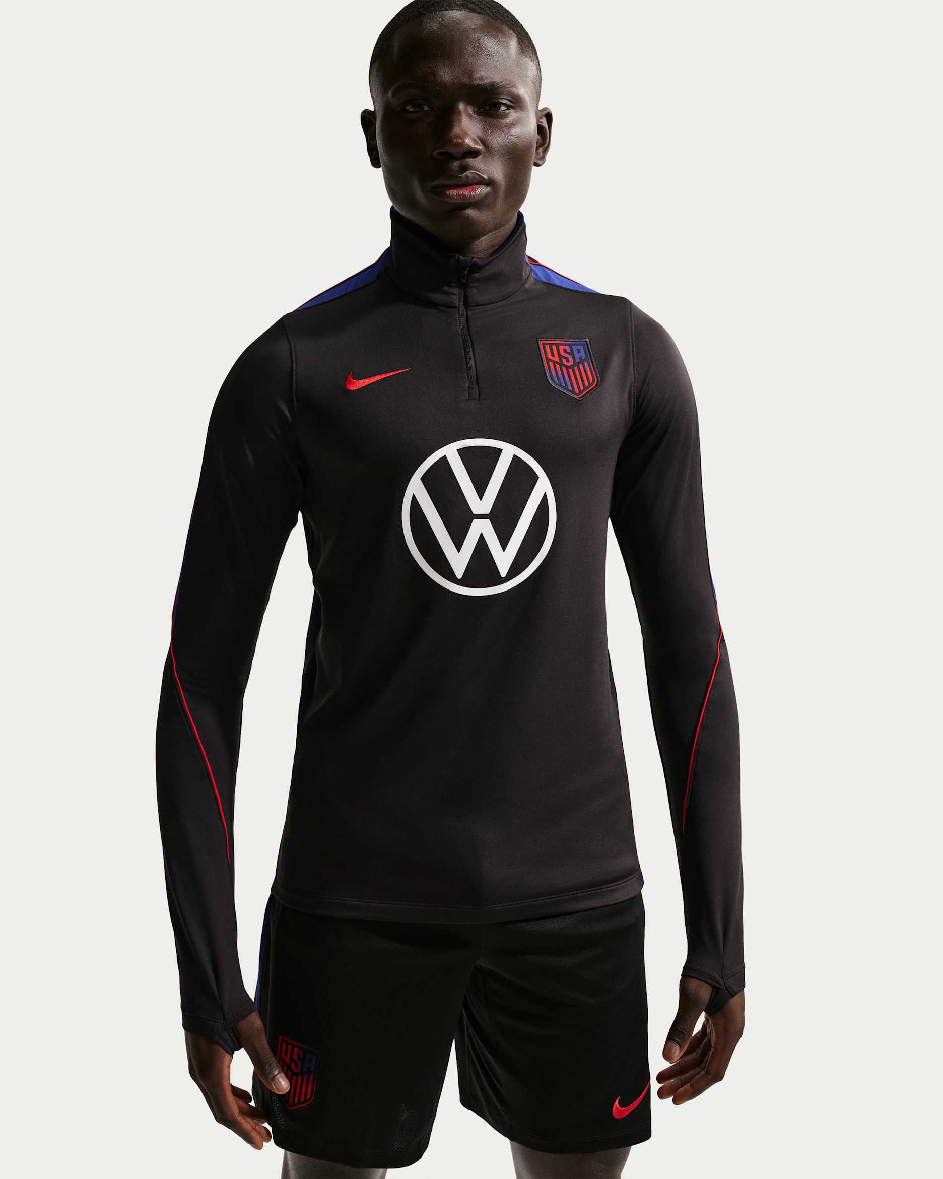 USA Strike Men's Nike Dri-FIT Soccer Drill Top - Black/Black/Deep Royal Blue/Challenge Red