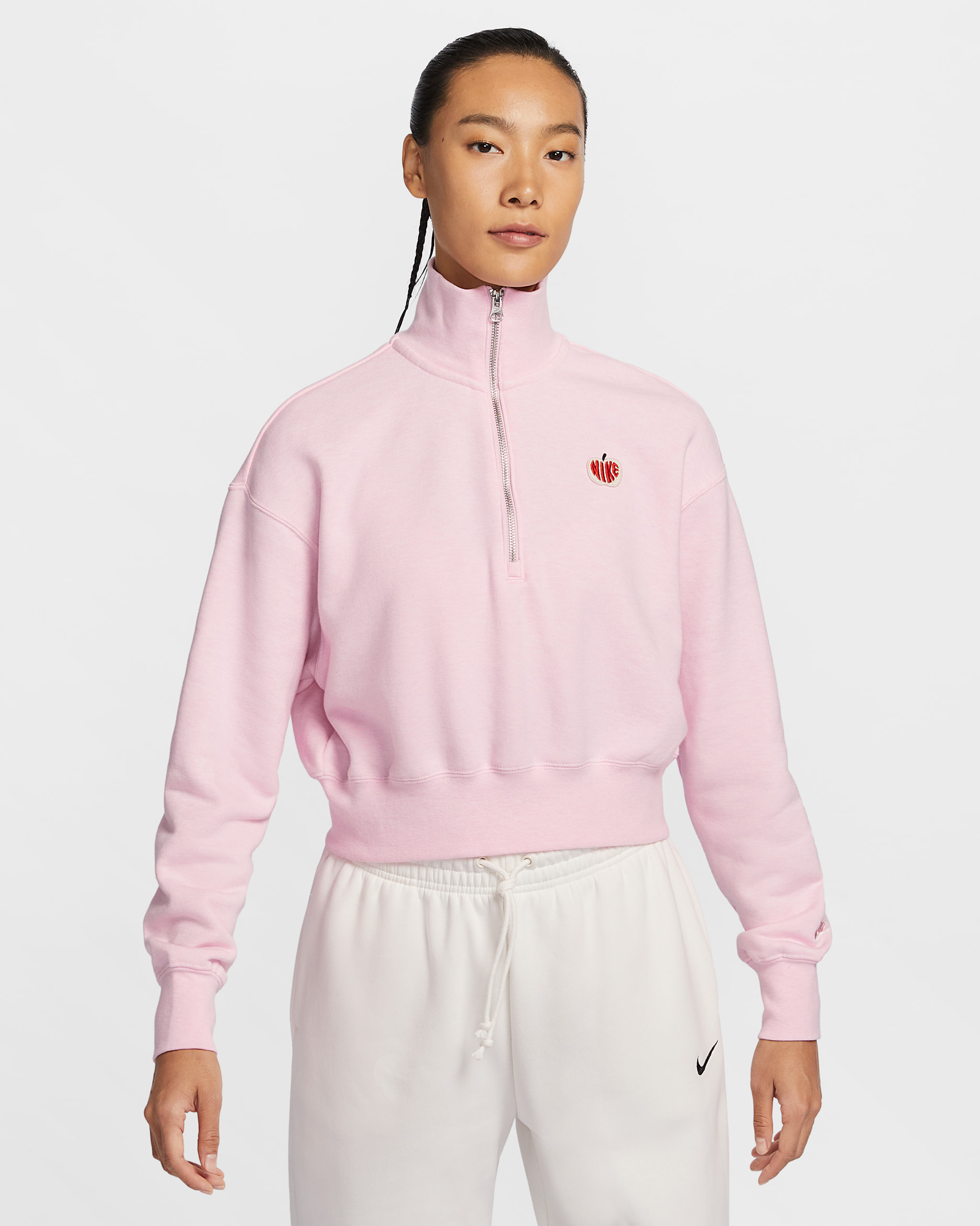 ナイキ スポーツウェア フェニックス フリース ウィメンズ 1/2ジップ クロップド スウェットシャツ - ピンクフォーム