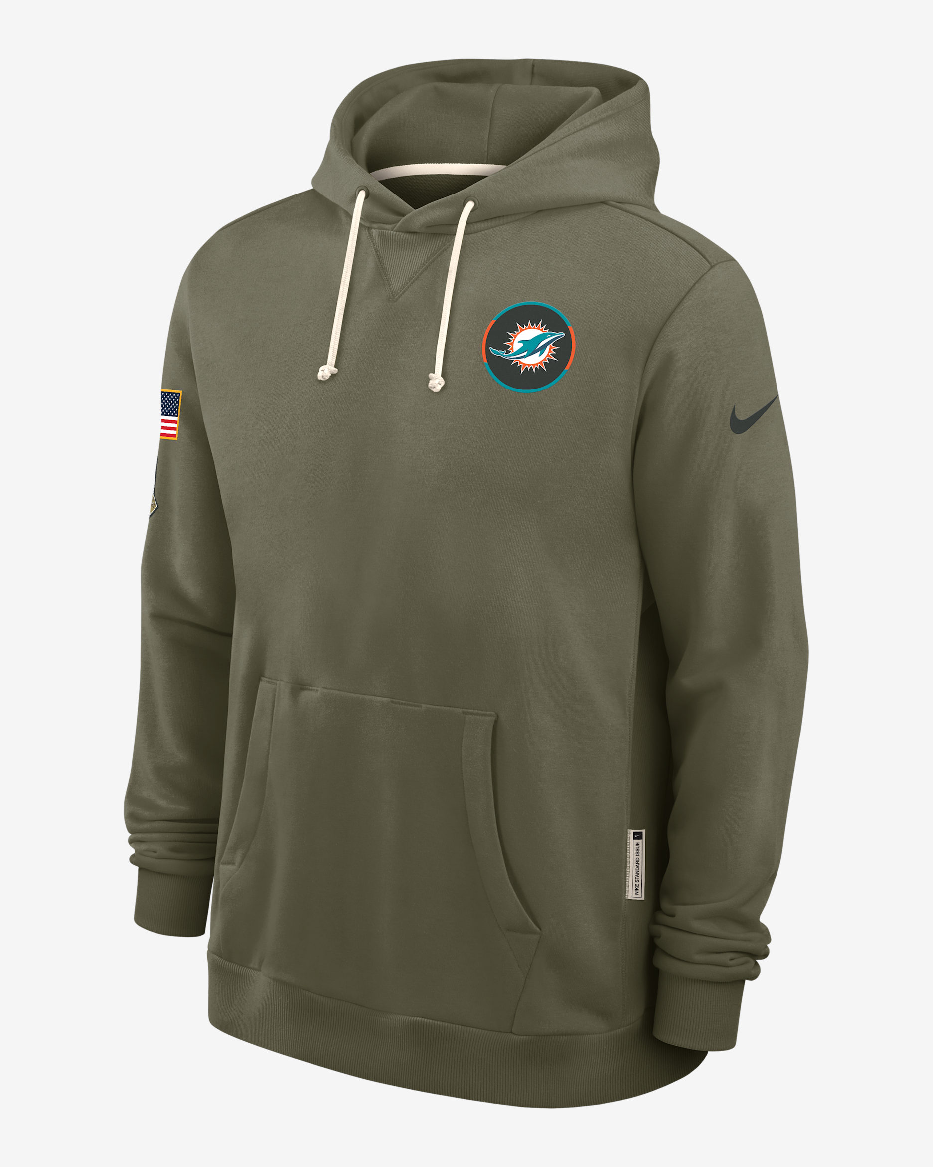 Miami Dolphins Salute to Service Sideline Dominant Force Men's Nike Dri-FIT NFL Pullover Hoodie - Medium Olive
