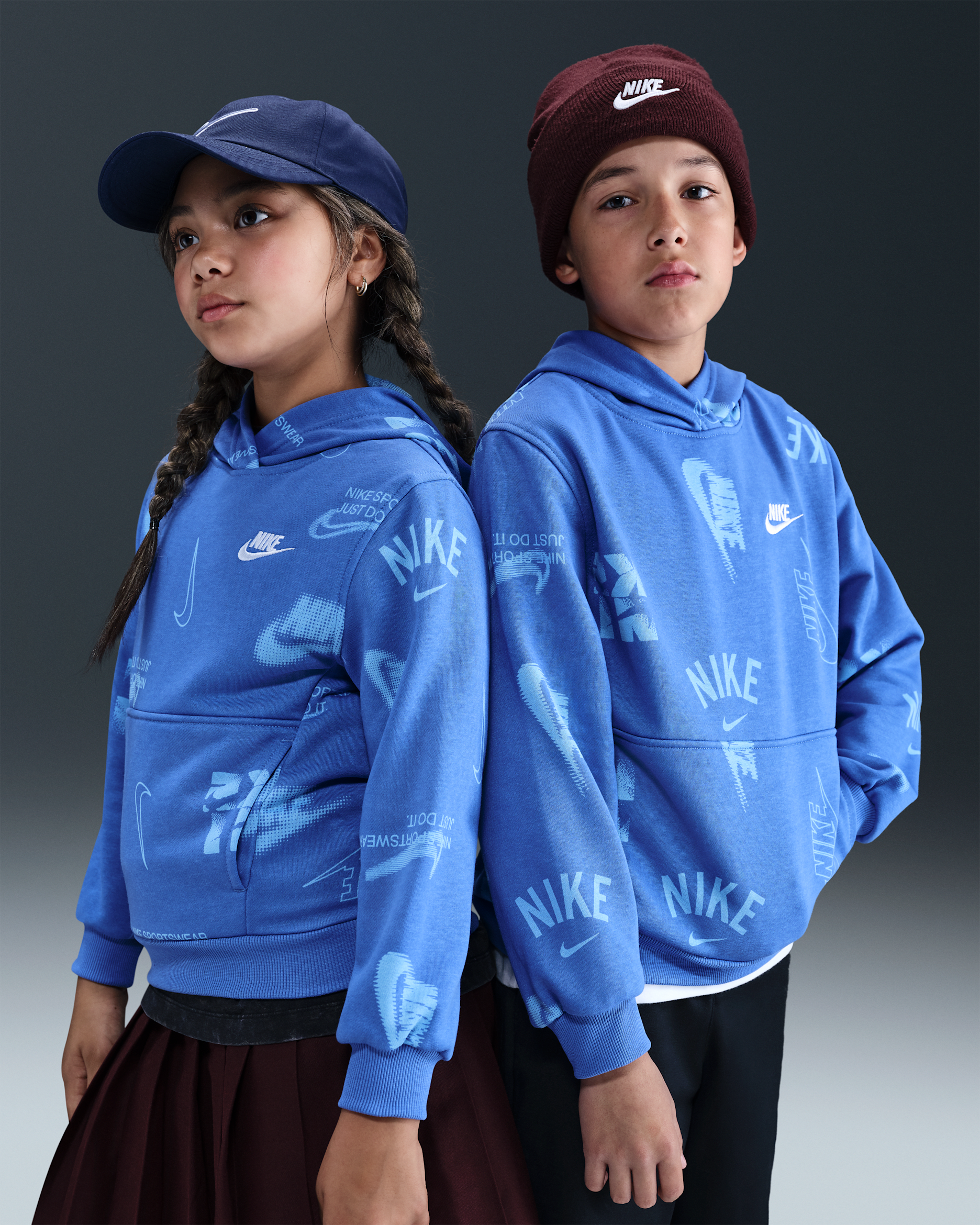 Nike Sportswear Club Big Kids' French Terry Hoodie - Comet Blue/White