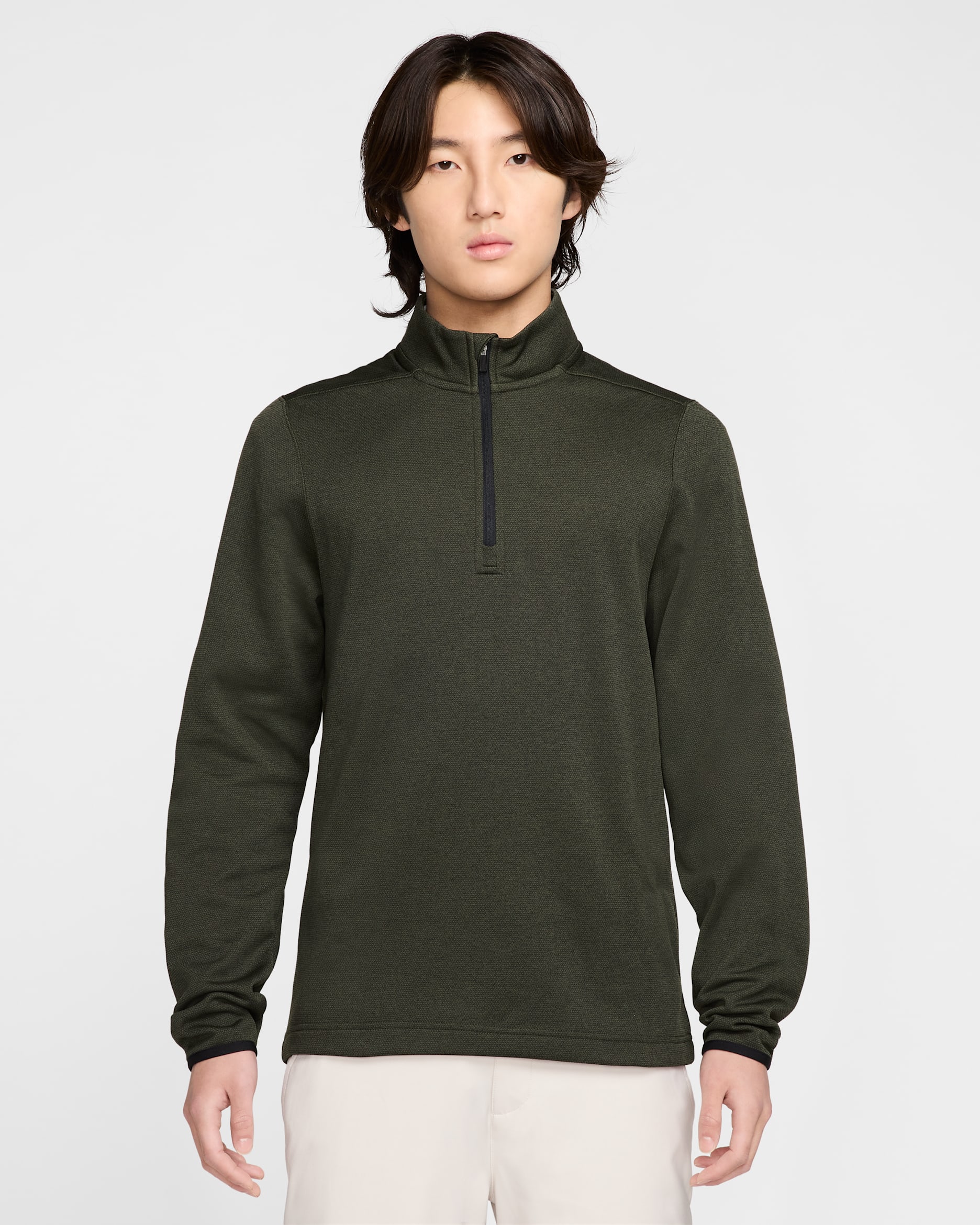 나이키 써마 핏 빅토리 남성 쿼터집 골프 탑 - 카고 카키/블랙